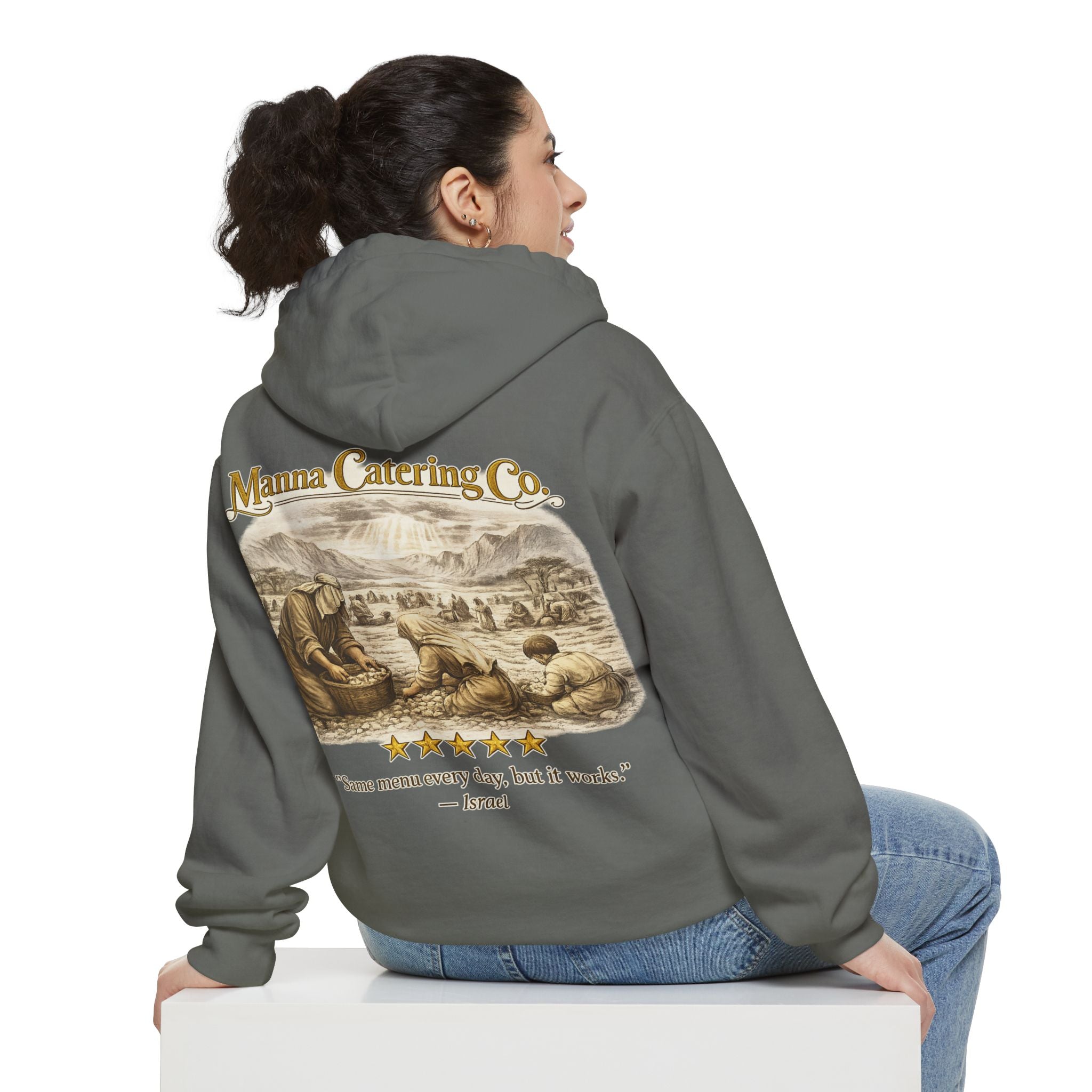 Manna Catering Co. – Hoodie | “Manna Review” Vintage Graphic – Five-Star Faith Series