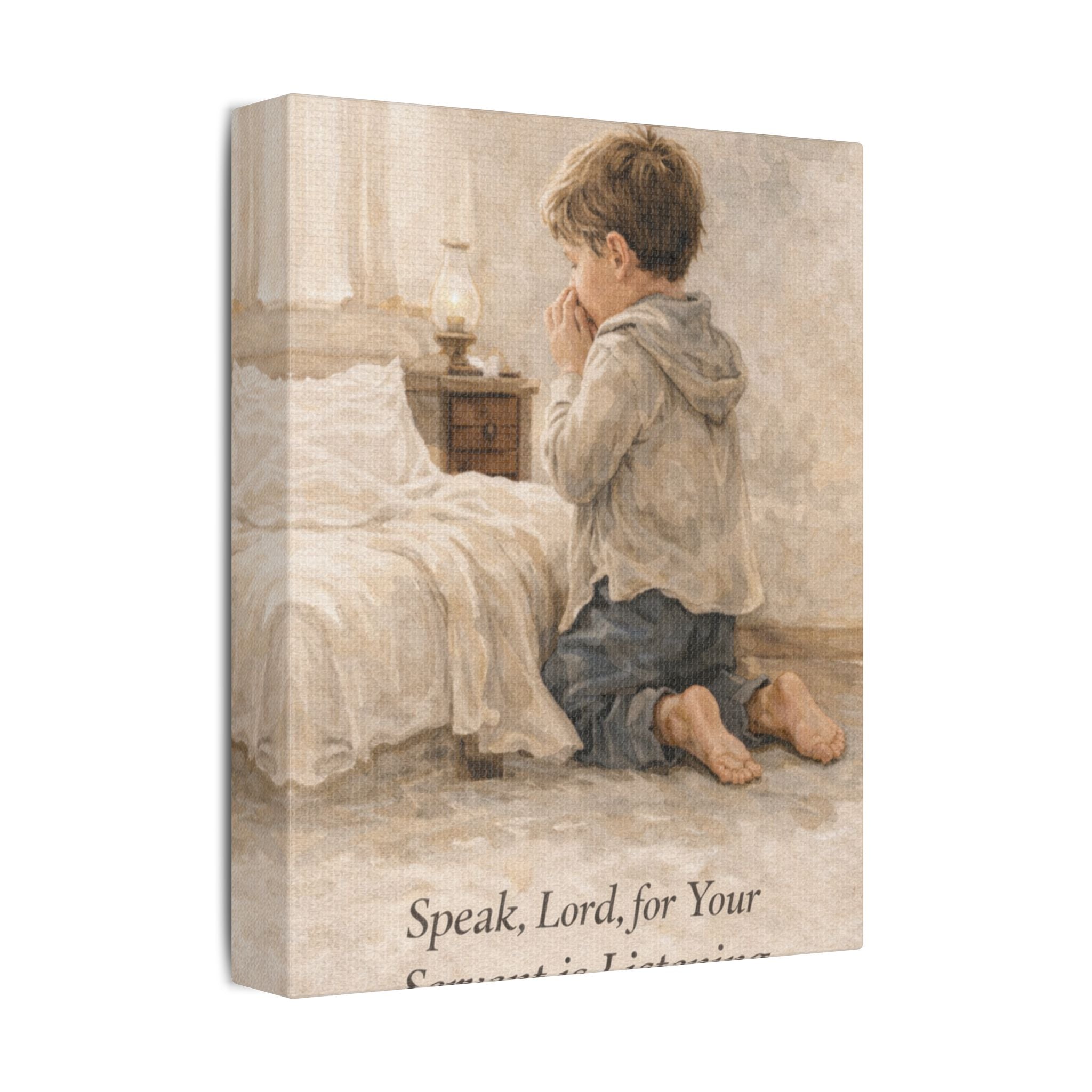 Praying Boy Canvas Wall Art – "Speak, Lord, For Your Servant Is Listening"