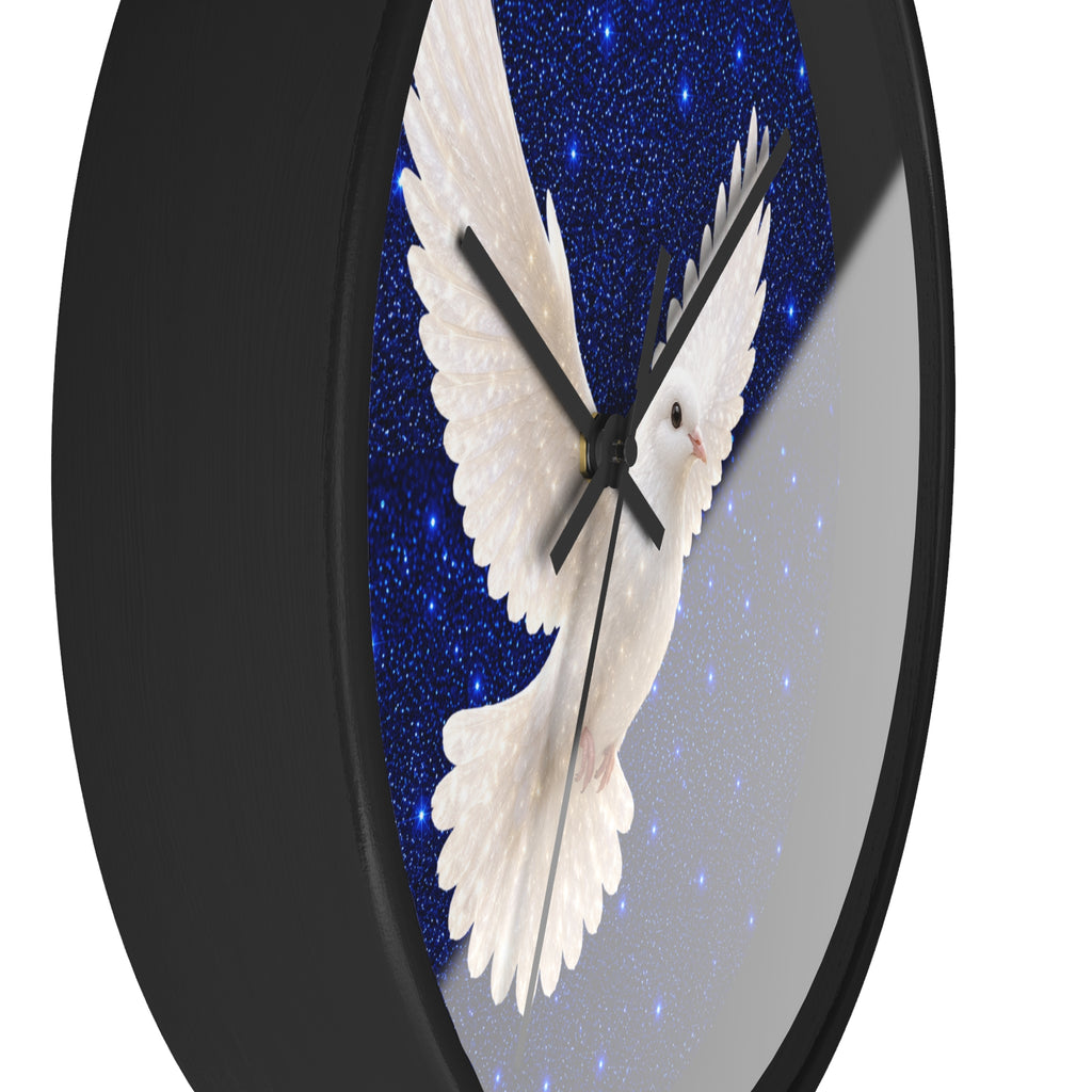 Peace Dove Wall Clock | Starry Blue Christian Wall Decor | Silent White Dove Clock