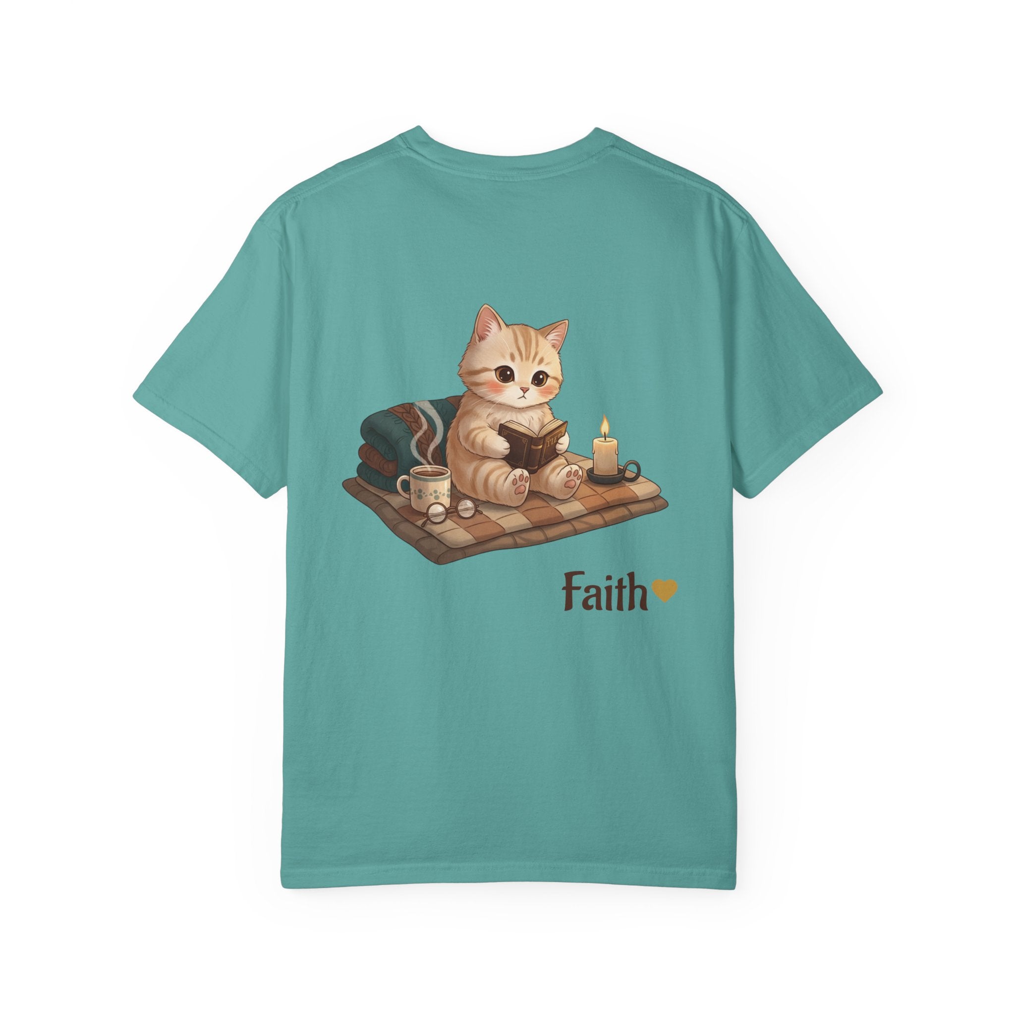 Cozy Cat Prayer T-Shirt — Faith Heart Cat Tee | Christian Cat Lover Shirt