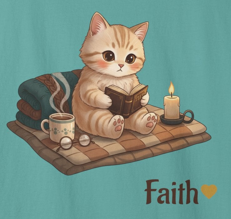 Cozy Cat Prayer T-Shirt — Faith Heart Cat Tee | Christian Cat Lover Shirt