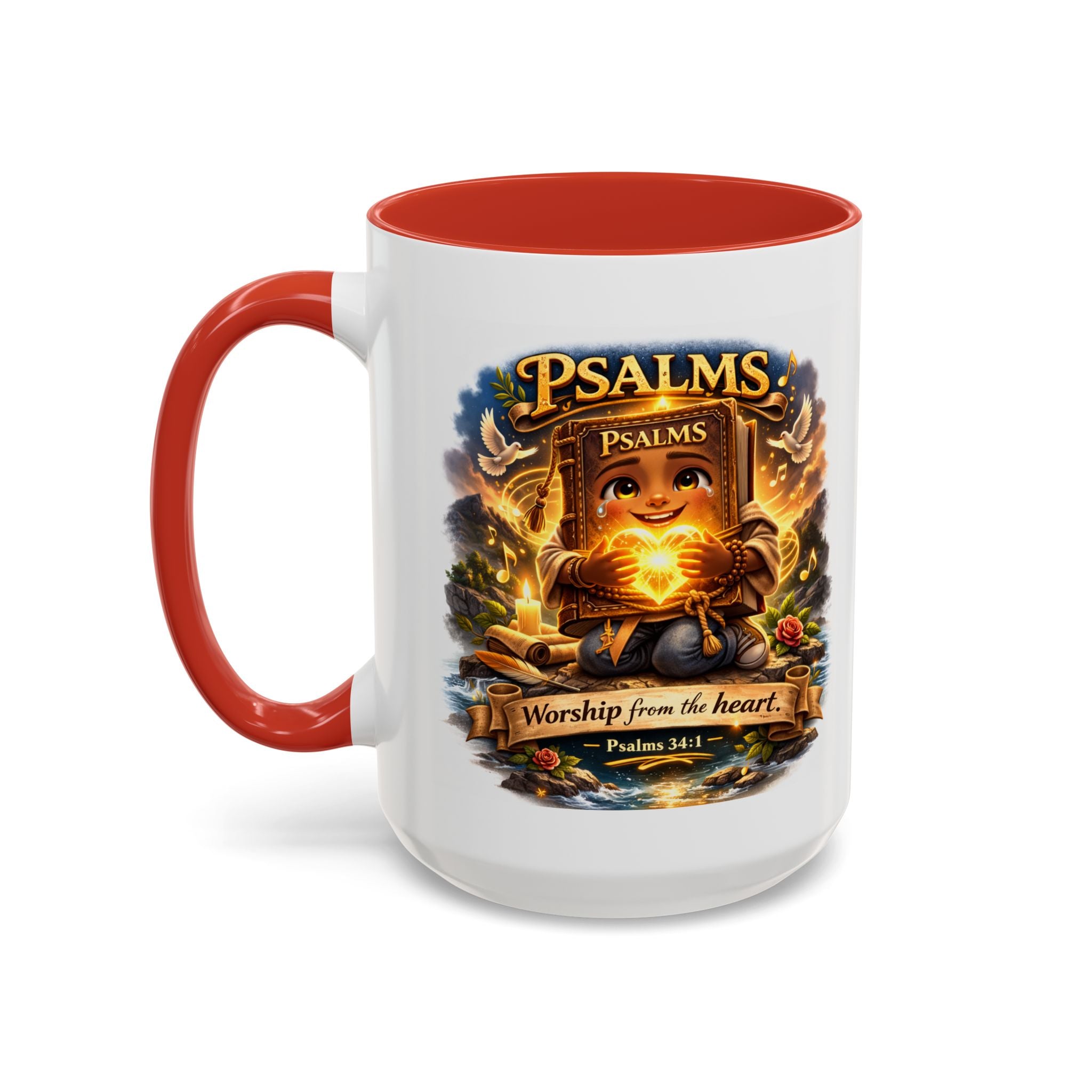 Psalms 34:1 Coffee Mug | Worship From the Heart Mug | Inspirational Christian Accent Mug