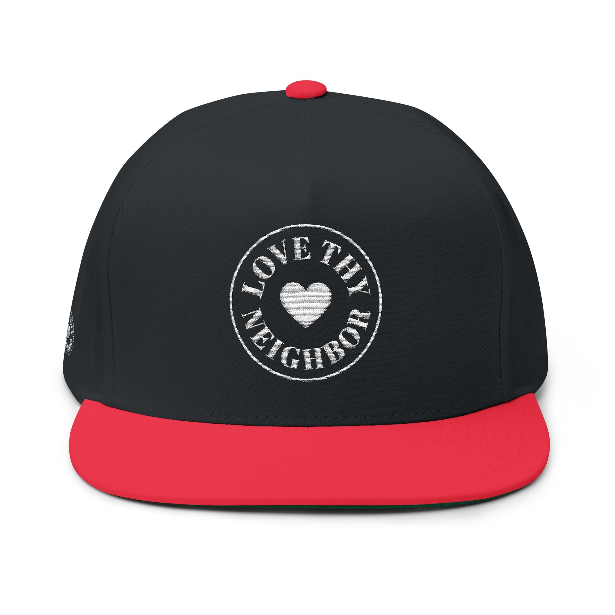 Love Thy Neighbor Embroidered Flat Bill Cap | Christian Snapback Hat | Vintage Cotton Twill Cap