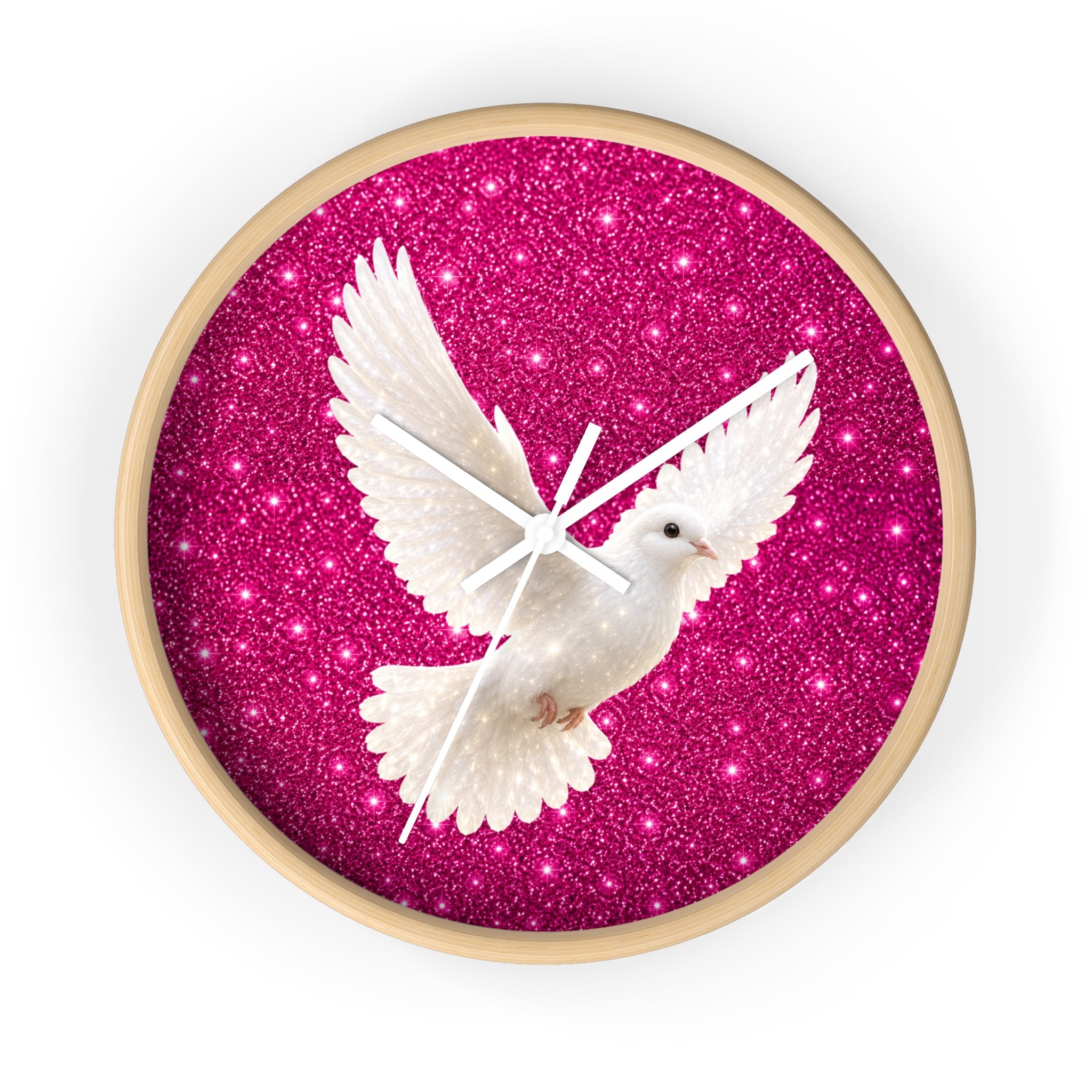 White Dove Wall Clock | Sparkling Pink Decorative Clock | Peaceful Bird Home Décor