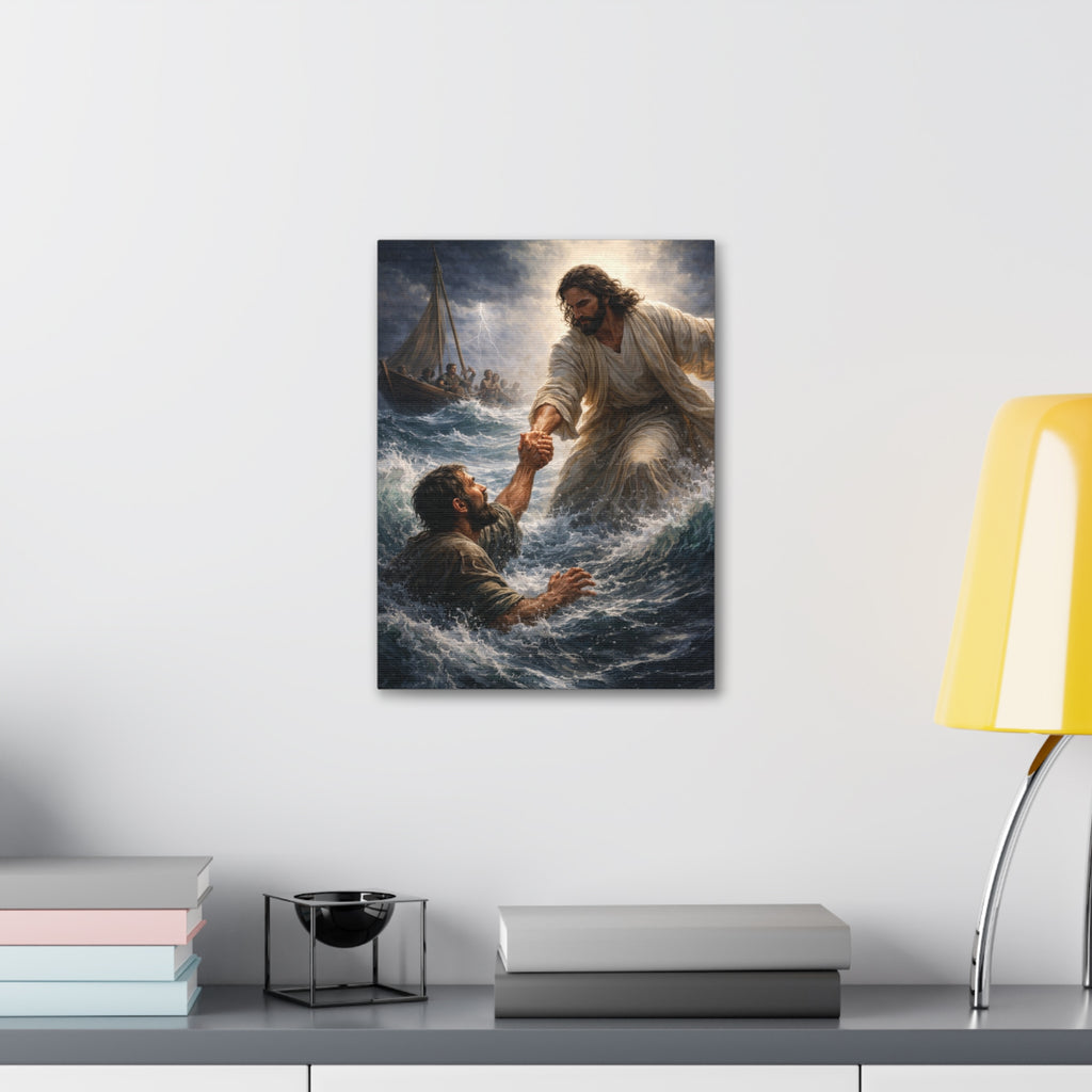 Jesus Saves Canvas Wall Art – Christian Faith Stretched Canvas | Inspirational Scripture Decor