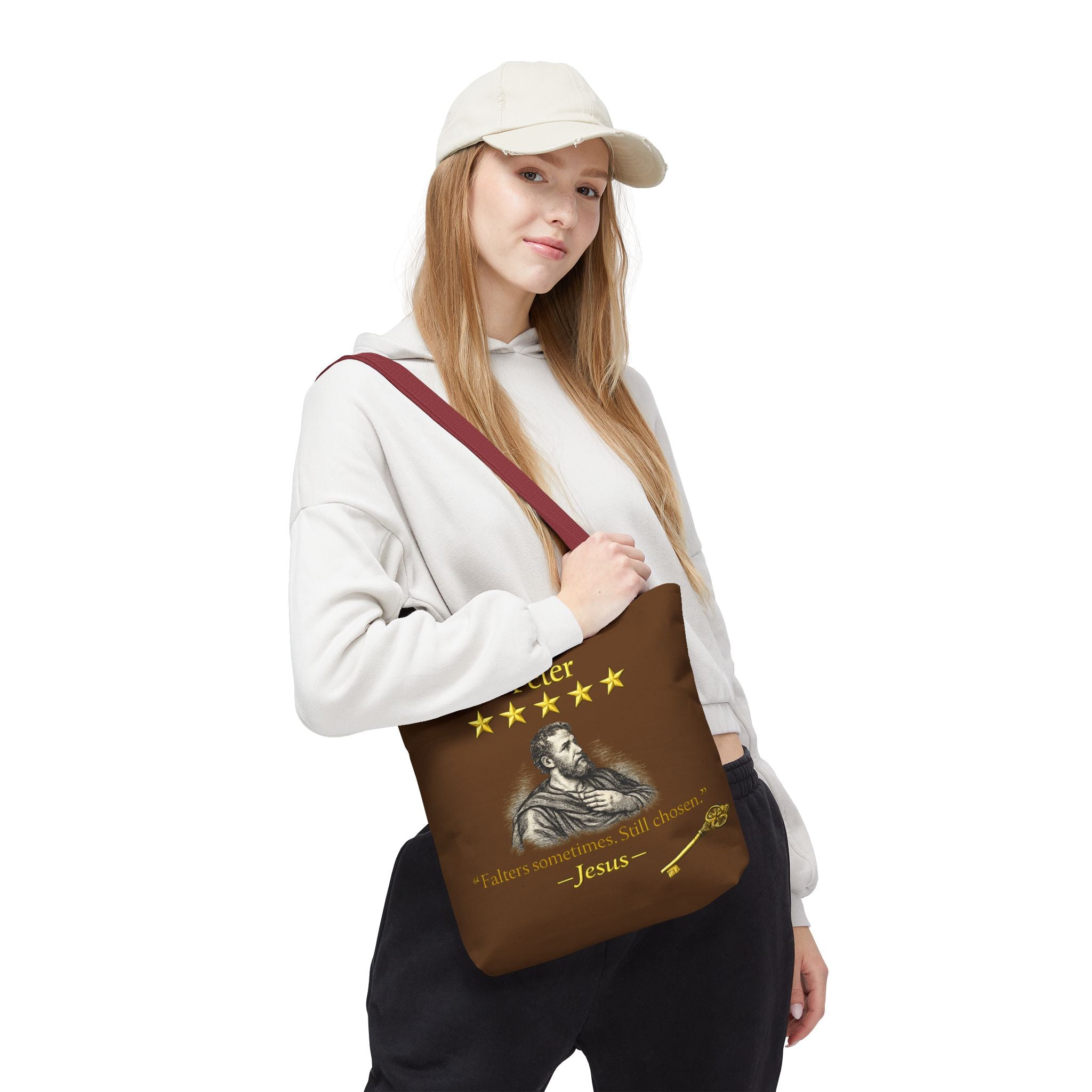 Peter – Tote Bag | “Falters Sometimes. Still Chosen.” Faith Graphic – Five-Star Faith Series