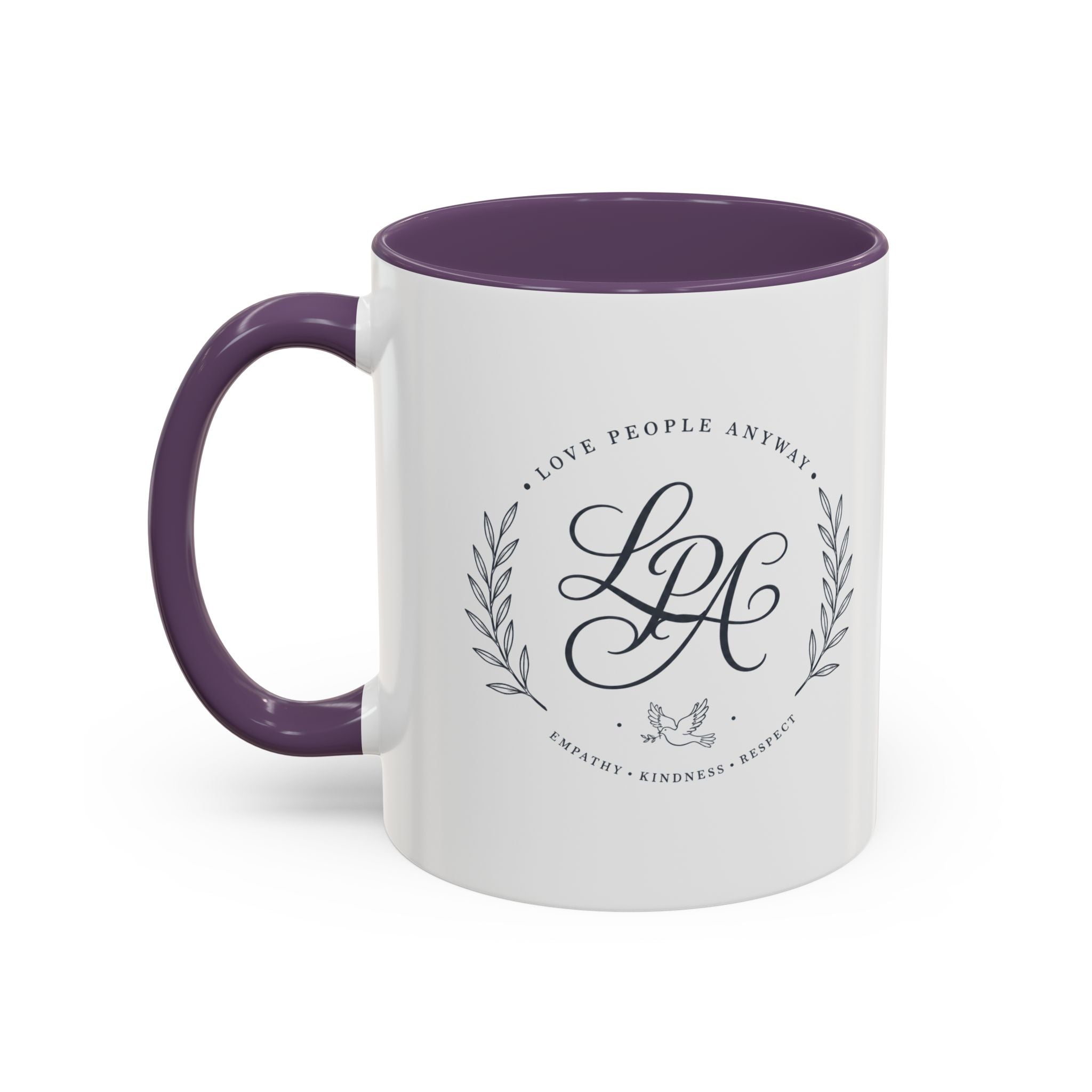 Love People Anyway Monogram Coffee Mug | Personalized Initial Crest Mug | Inspirational Gift