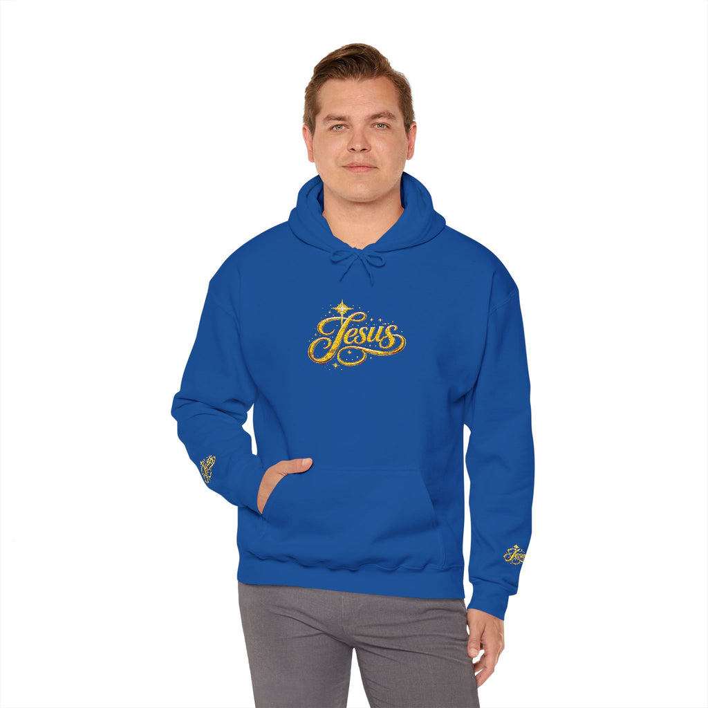 Jesus Gold Script Hoodie – Sparkle Christian Faith Pullover | Inspirational Hoodie