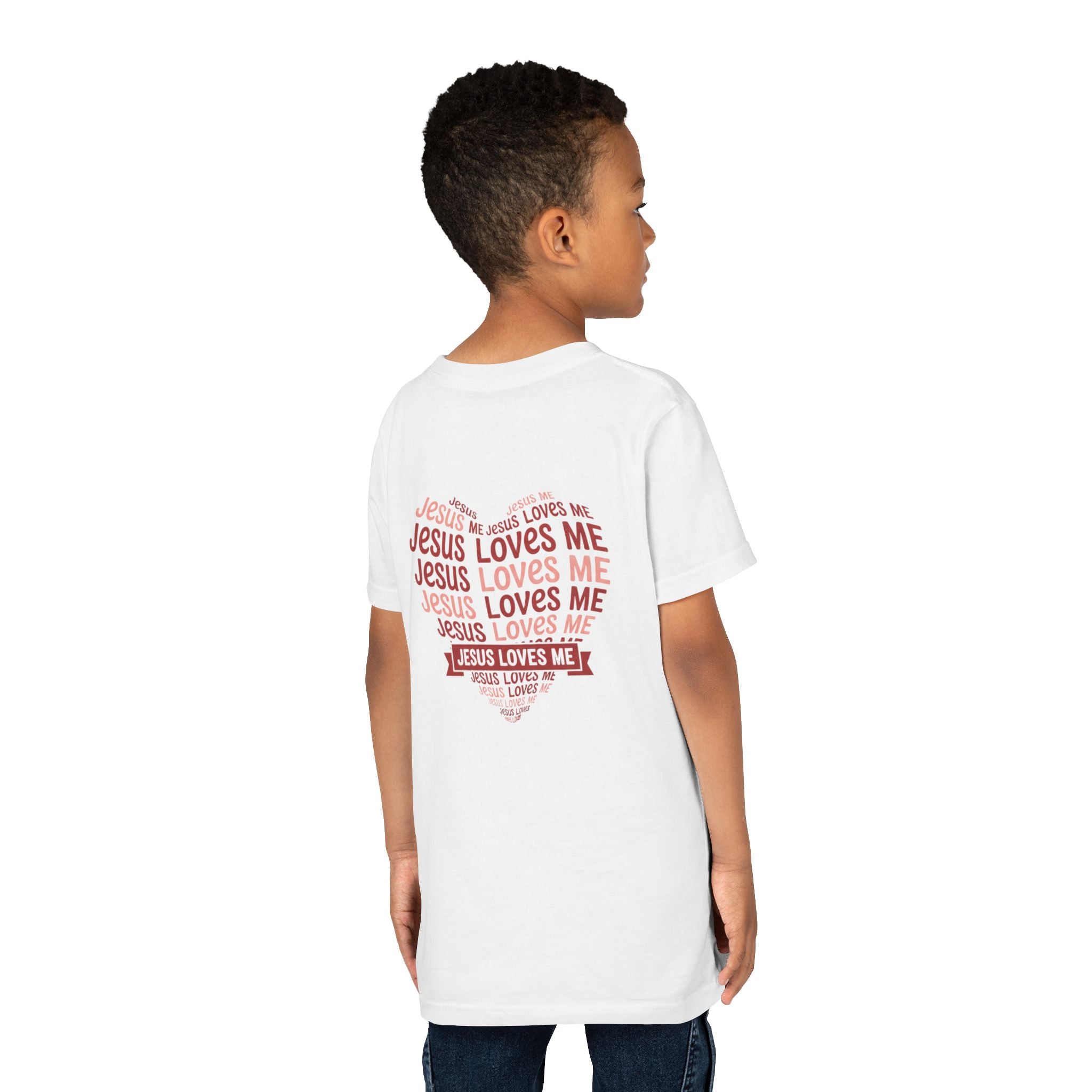 Jesus Loves Me Youth T-Shirt – Heart Word Cloud Christian Kids Tee | Faith Inspired Youth Shirt