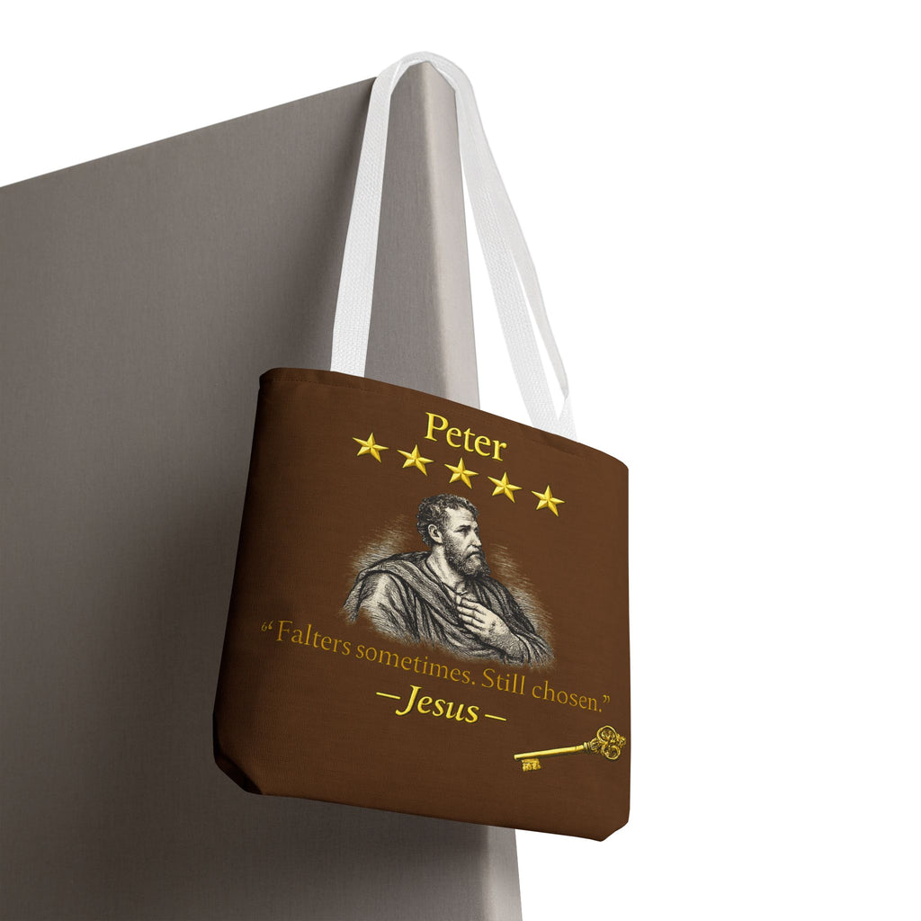 Peter – Tote Bag | “Falters Sometimes. Still Chosen.” Faith Graphic – Five-Star Faith Series