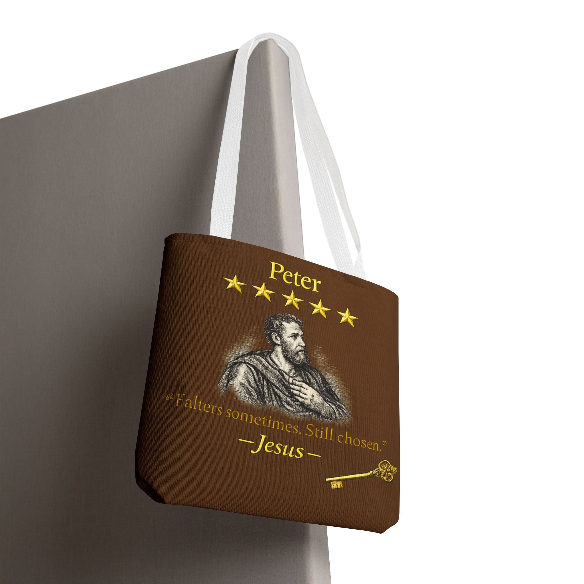 Peter – Tote Bag | “Falters Sometimes. Still Chosen.” Faith Graphic – Five-Star Faith Series