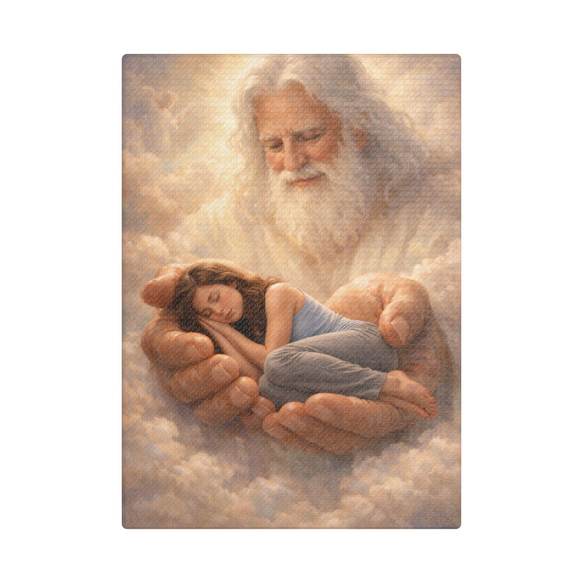 Safely in His Hands Canvas — 'Woman' Sleeping in God's Embrace Wall Art