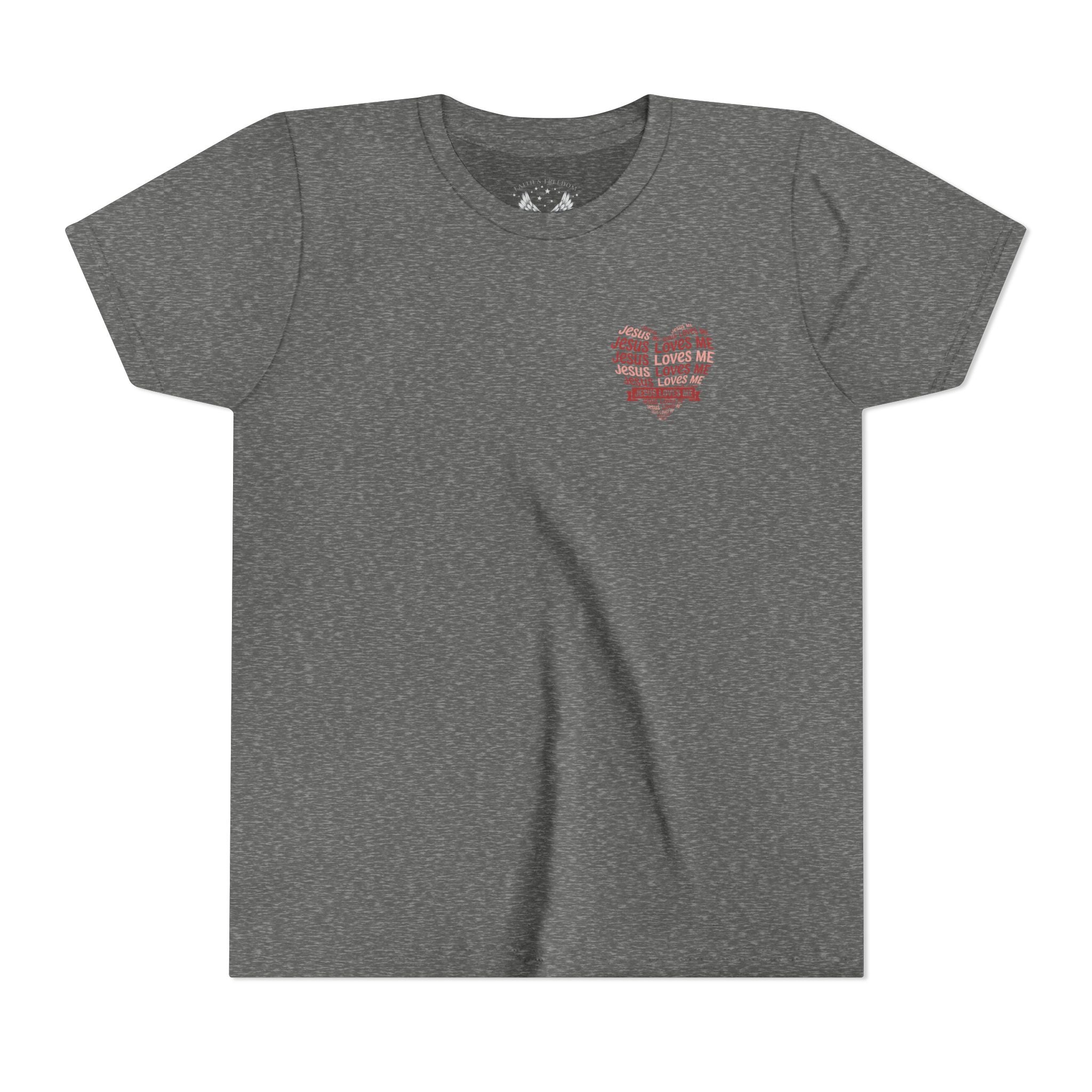Jesus Loves Me Youth T-Shirt – Heart Word Cloud Christian Kids Tee | Faith Inspired Youth Shirt