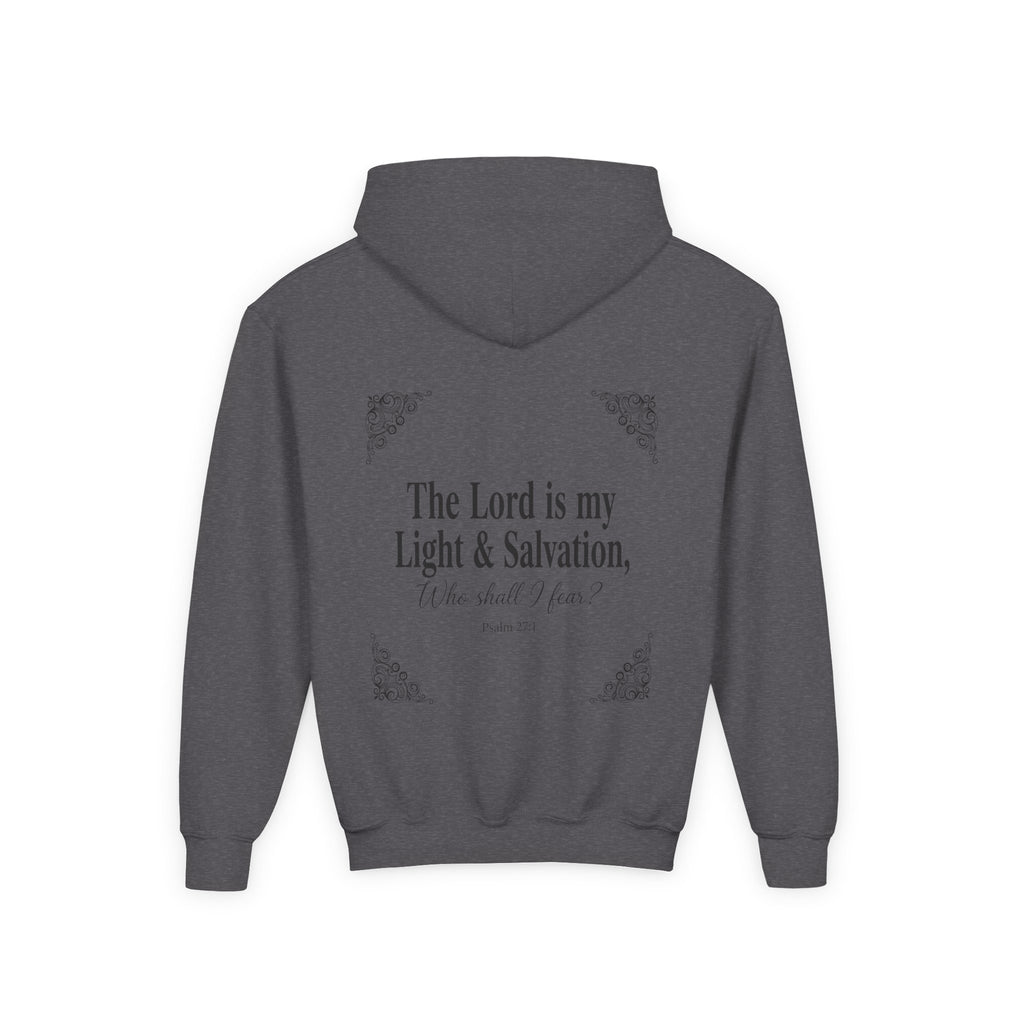 Youth “The Lord is My Light & Salvation” Hoodie – Psalm 27 Christian Kids Sweatshirt