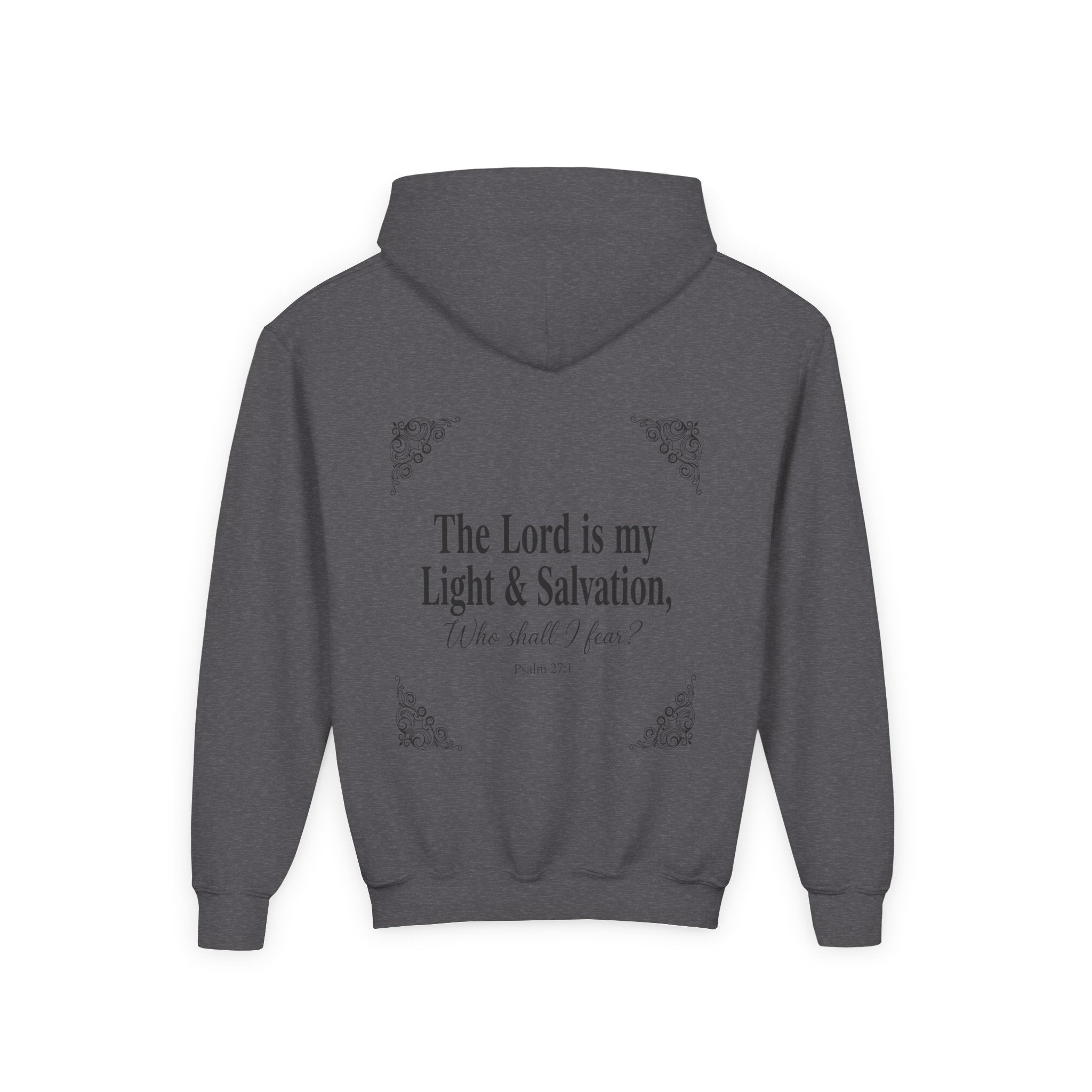 Youth “The Lord is My Light & Salvation” Hoodie – Psalm 27 Christian Kids Sweatshirt