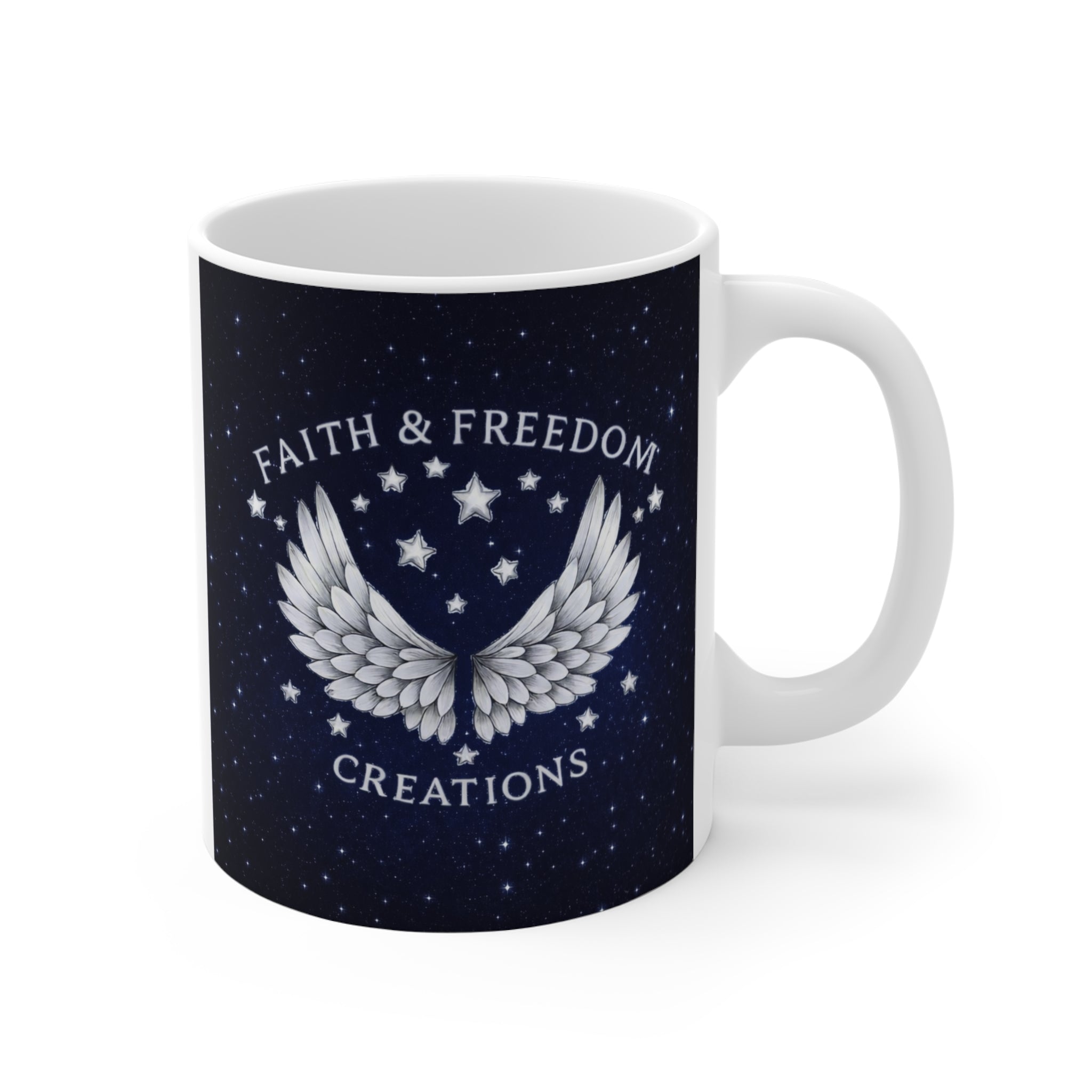 Faith Freedom Creations Silver Logo Mug — 11 oz