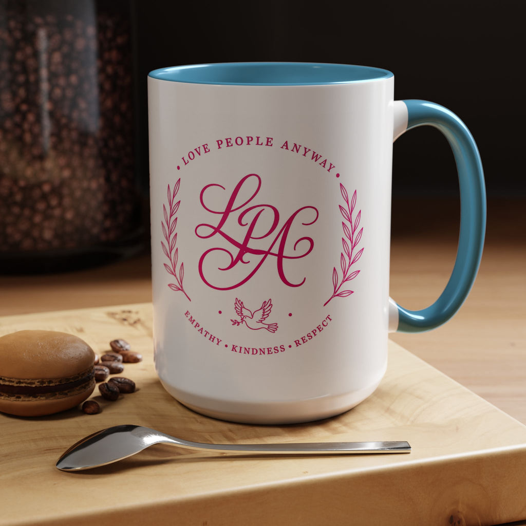 Love People Anyway Coffee Mug | Inspirational Pink Monogram Mug | Faith Freedom Creations