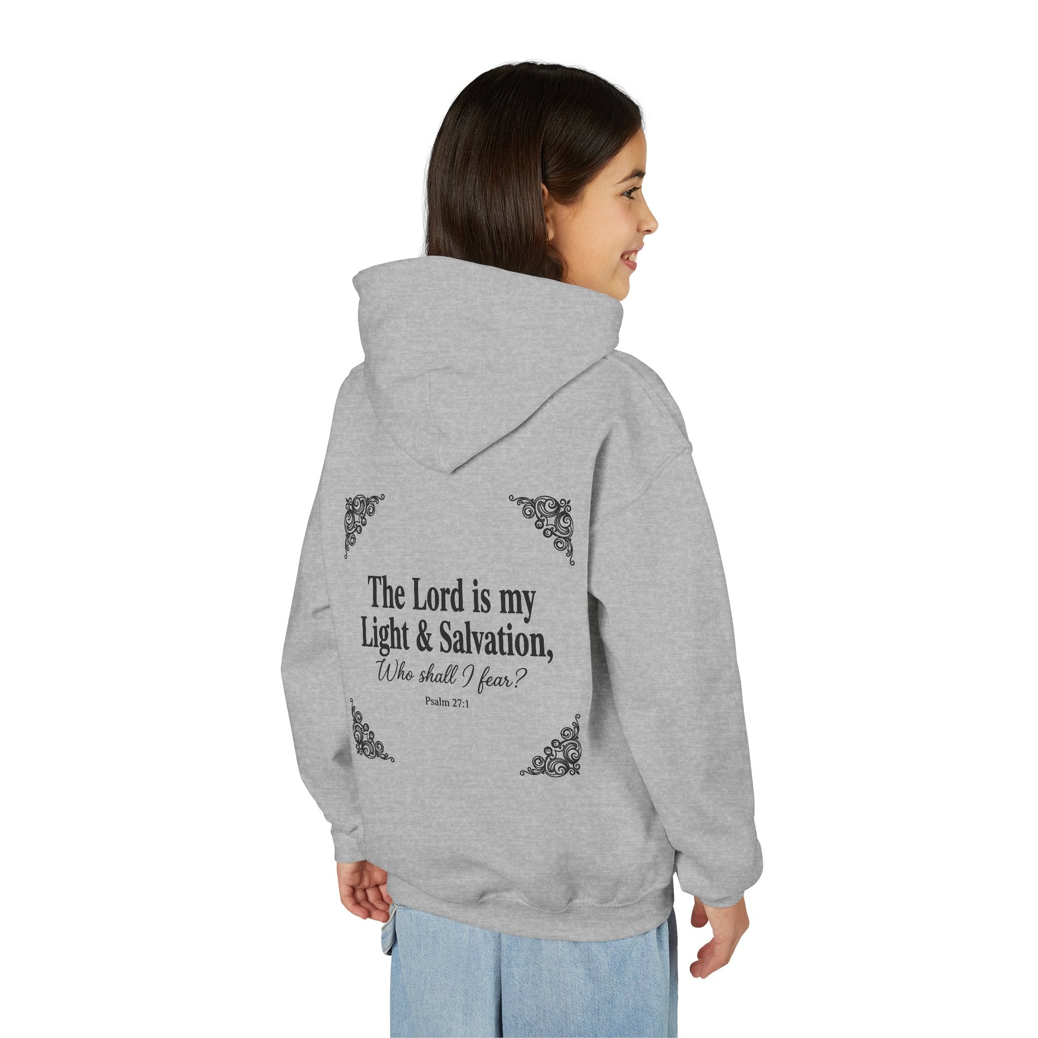 Youth “The Lord is My Light & Salvation” Hoodie – Psalm 27 Christian Kids Sweatshirt