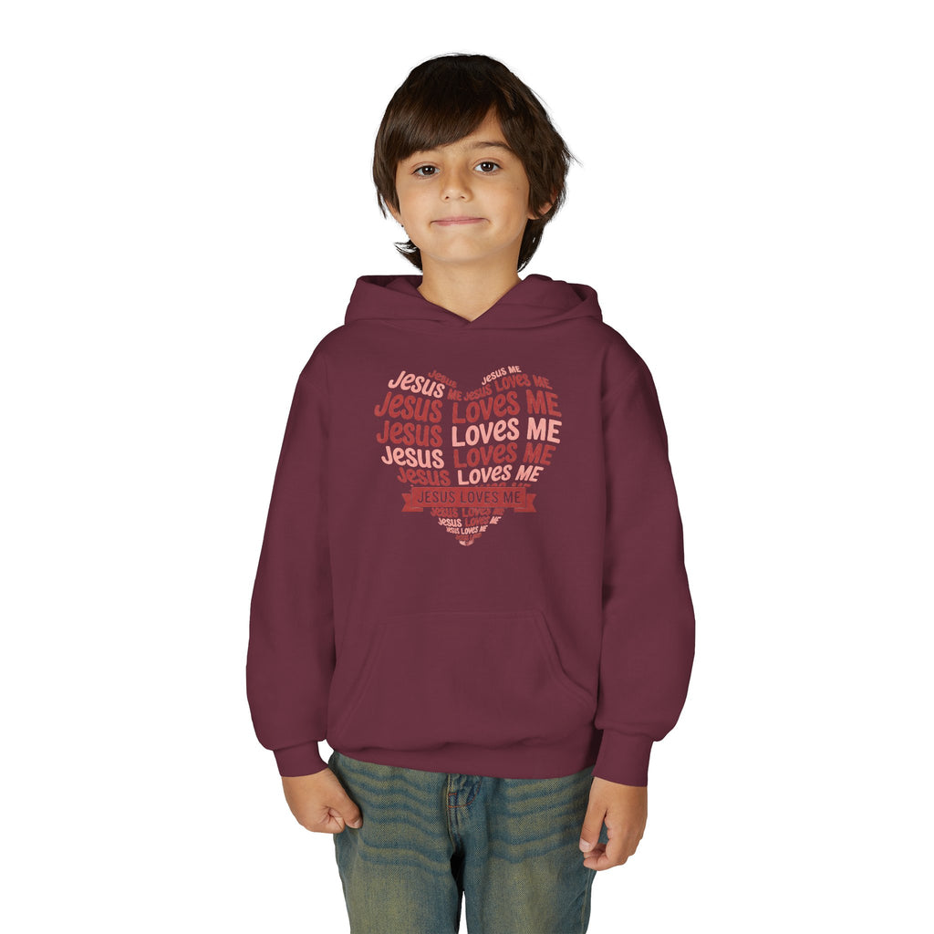 Jesus Loves Me Youth Hoodie – Heart Word Cloud Christian Kids Sweatshirt | Faith Inspired Kids Apparel