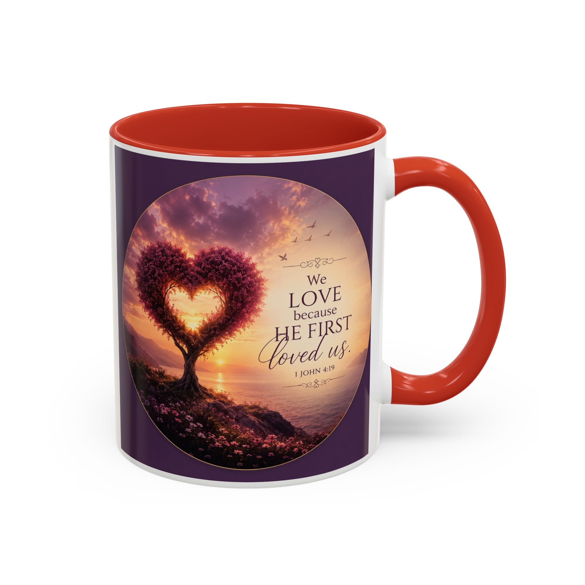 Heart Tree Coffee Mug | We Love Because He First Loved Us Mug | 1 John 4:19 Christian Gift