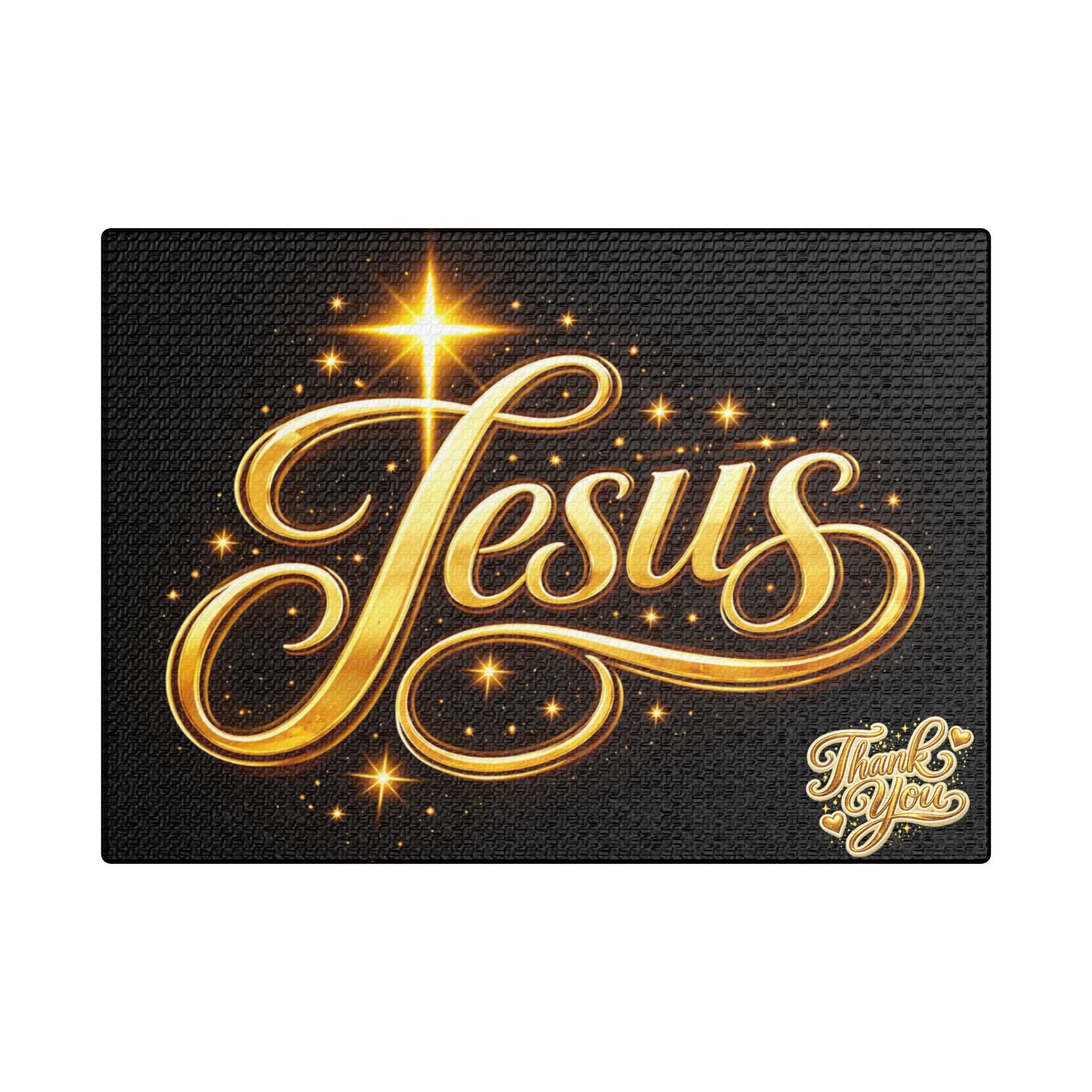 Jesus Gold Script Canvas Wall Art – Christian Faith Satin Stretched Canvas | Inspirational Home Decor