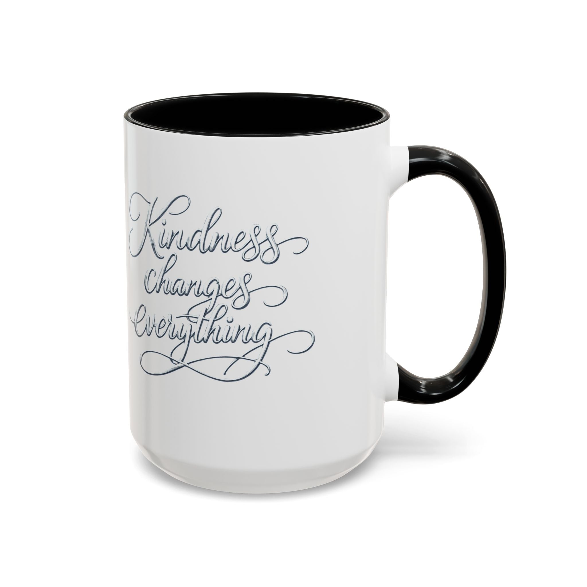 Silver-Kindness Changes Everything Accent Coffee Mug | Inspirational Ceramic Mug | Faith Freedom Creations