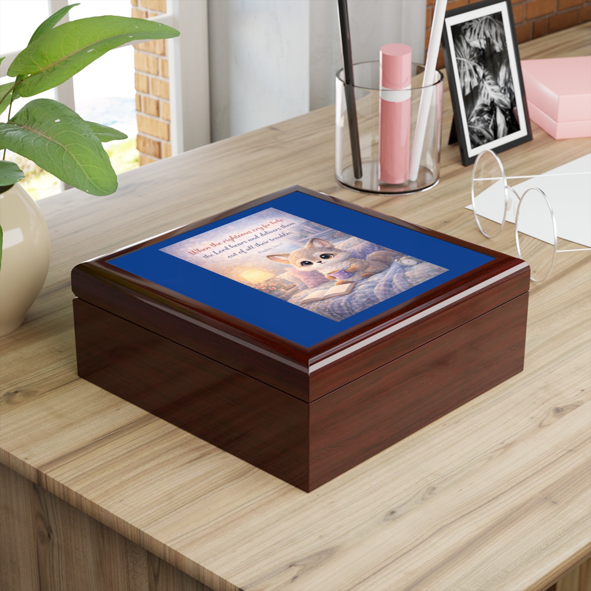 The Righteous Cry Out - Cozy Kitten Jewelry Box with Psalm 34:17