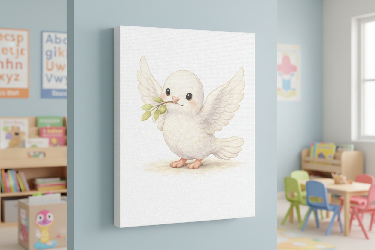 White Dove Canvas — Peaceful Nursery Wall Art