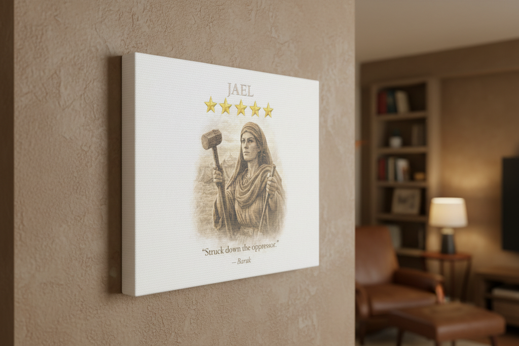 Jael Biblical Heroine Canvas — “Struck Down the Oppressor” Scripture Wall Art