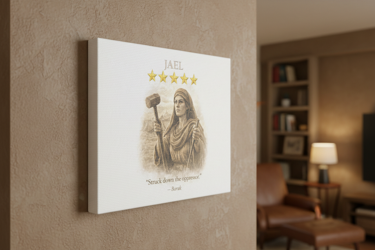 Jael Biblical Heroine Canvas — “Struck Down the Oppressor” Scripture Wall Art