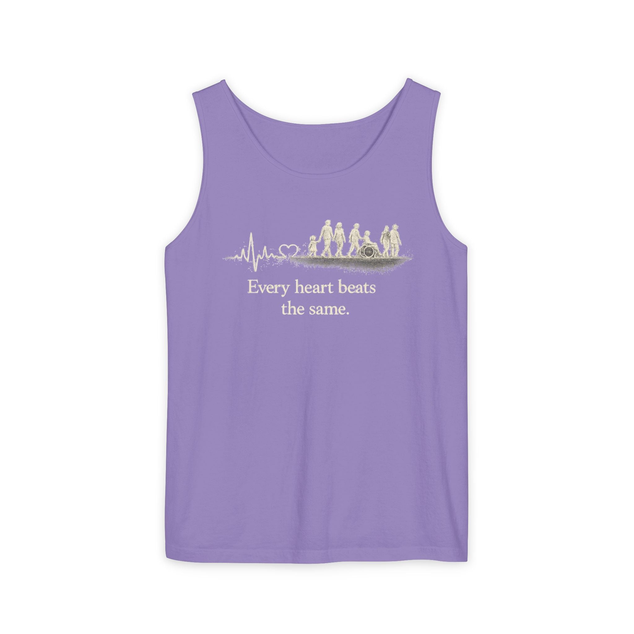 “Every Heart Beats the Same” Vintage Surf Tank Top – Garment-Dyed Coastal Unity Tank
