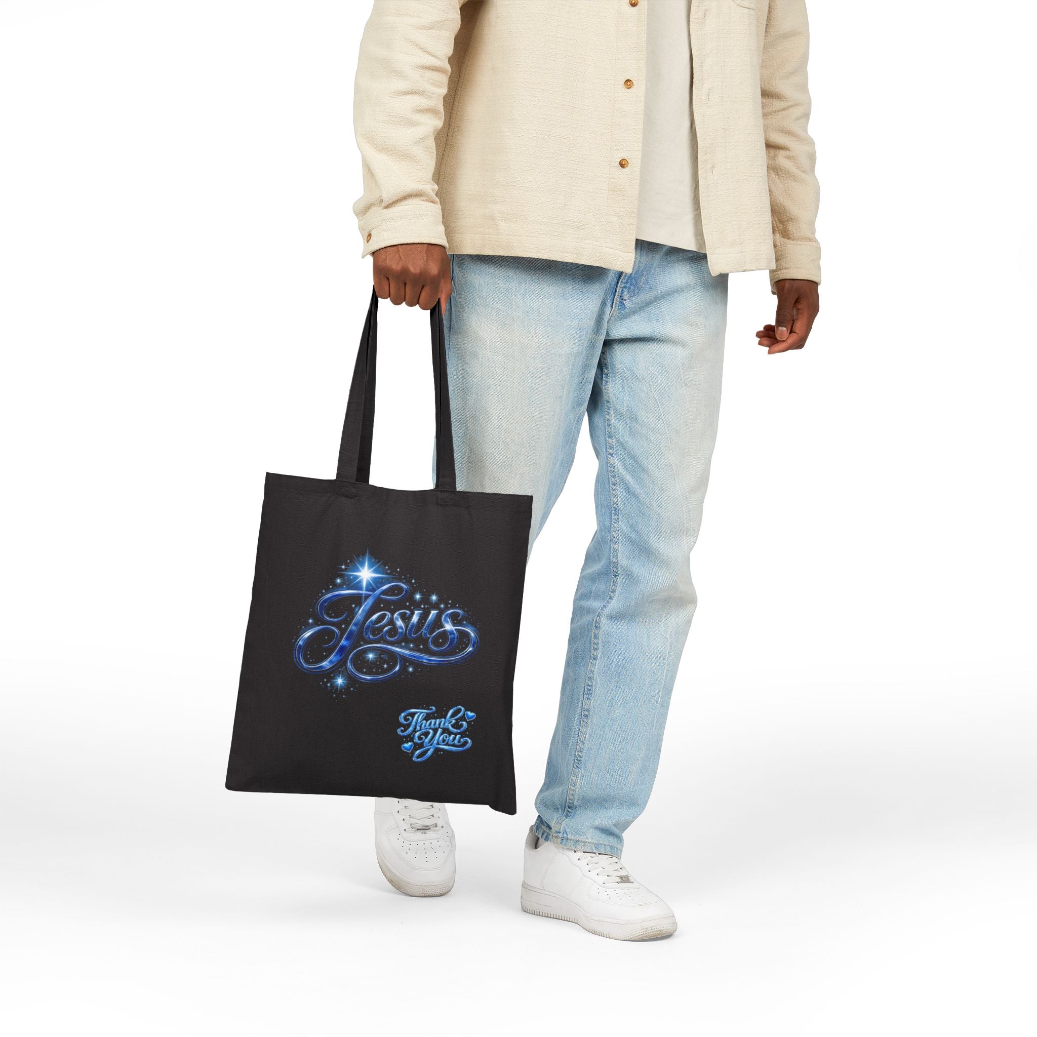 Jesus Script Canvas Tote Bag – Christian Faith Thank You Tote | Church & Bible Bag
