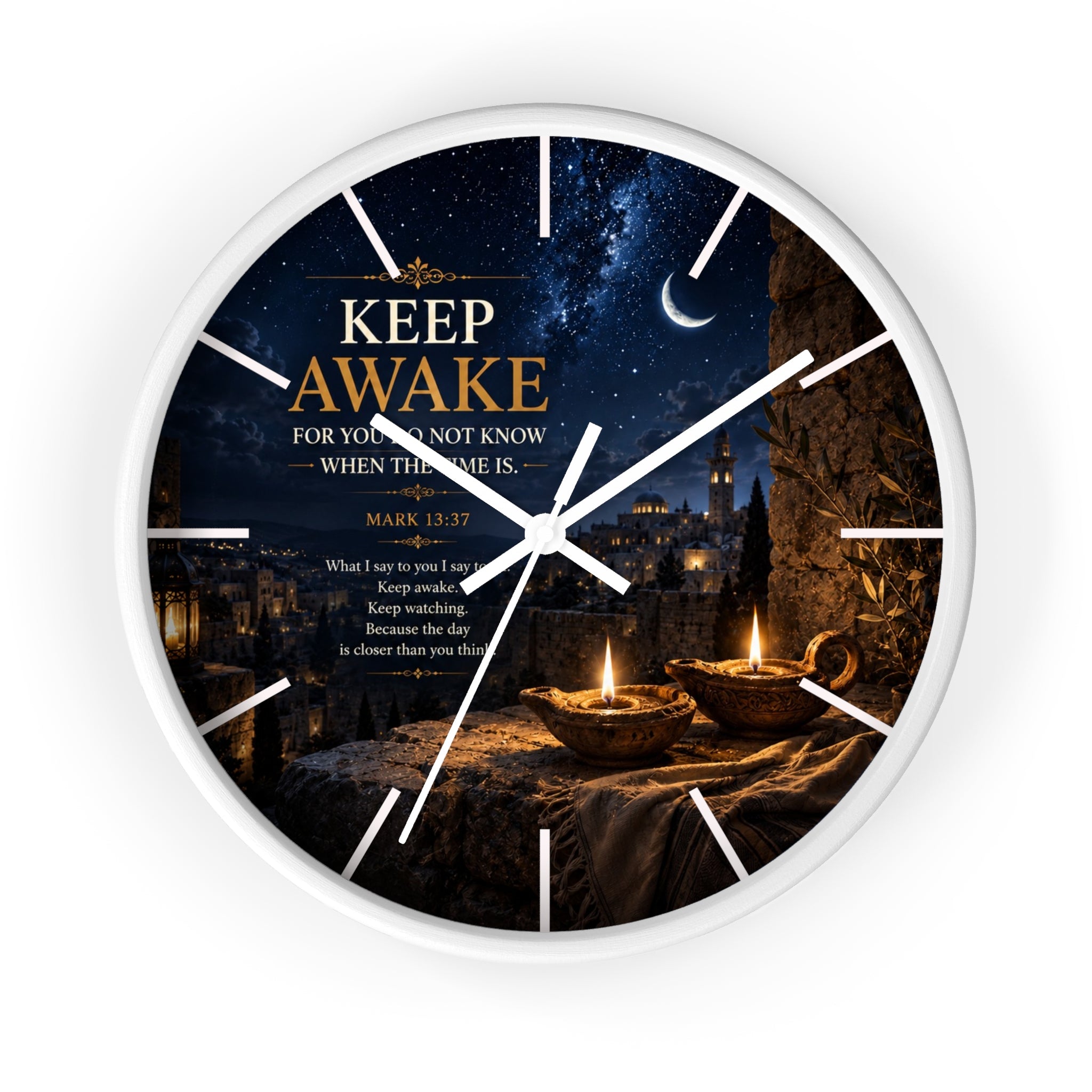 Keep Awake Wall Clock | Mark 13:37 Christian Nightscape Clock | Inspirational Faith Decor