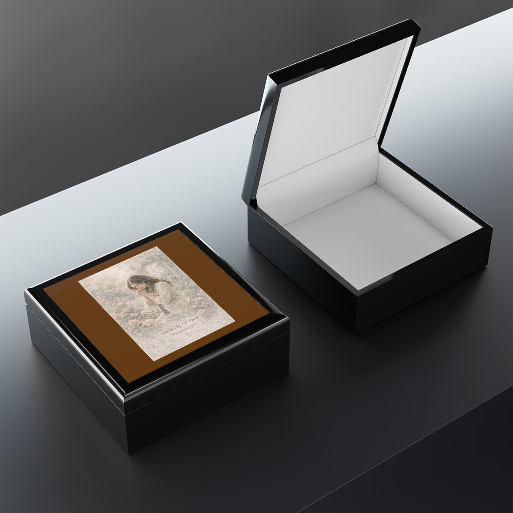 Jewelry Box - 'Guarded by His Peace' Vintage Prayer Girl Keepsake Box