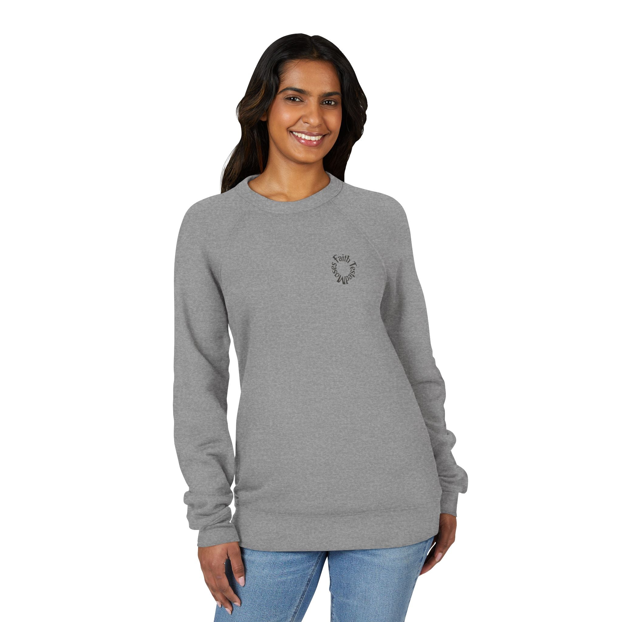 Moses Five-Star Faith Series – Raglan Sweatshirt | “Staff Worked. Sea Moved.” Faith Graphic