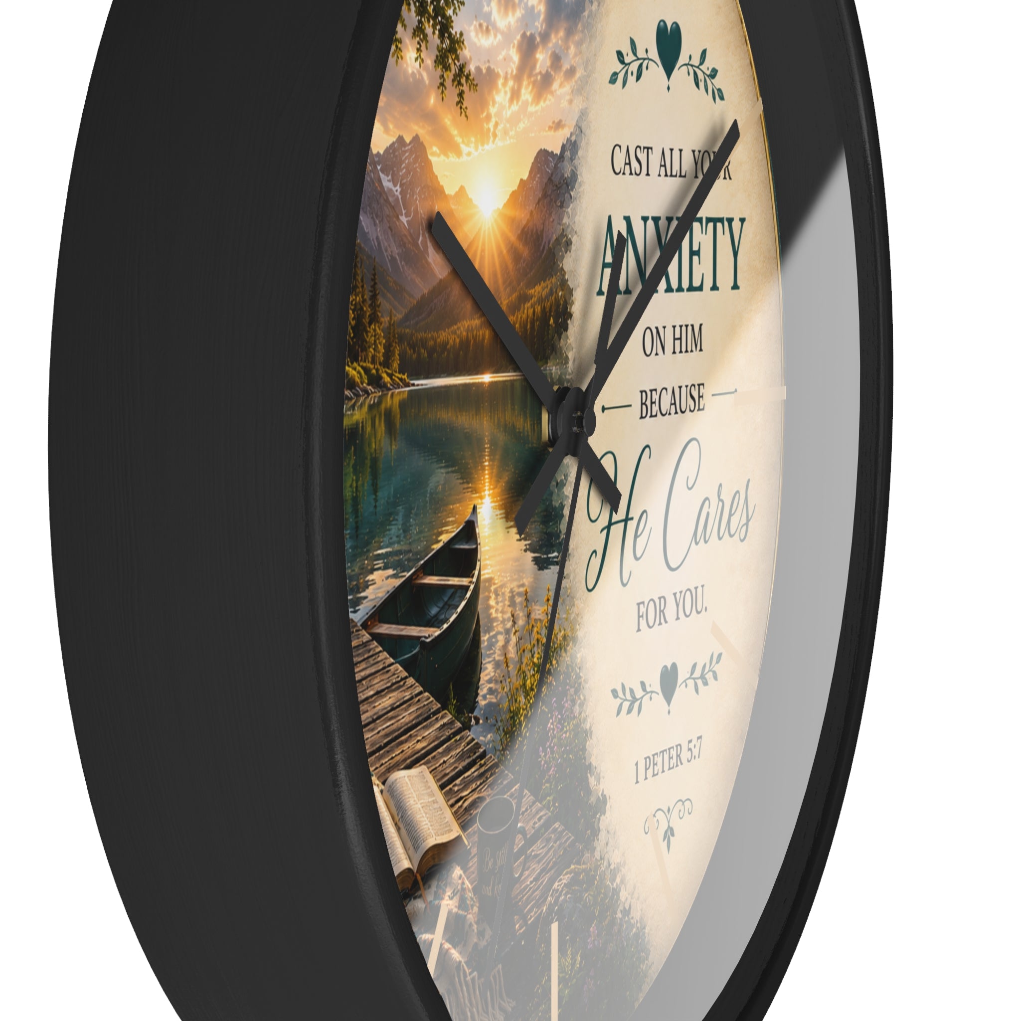 Cast All Your Anxiety on Him Wall Clock | 1 Peter 5:7 Christian Scripture Clock | Inspirational Home Decor
