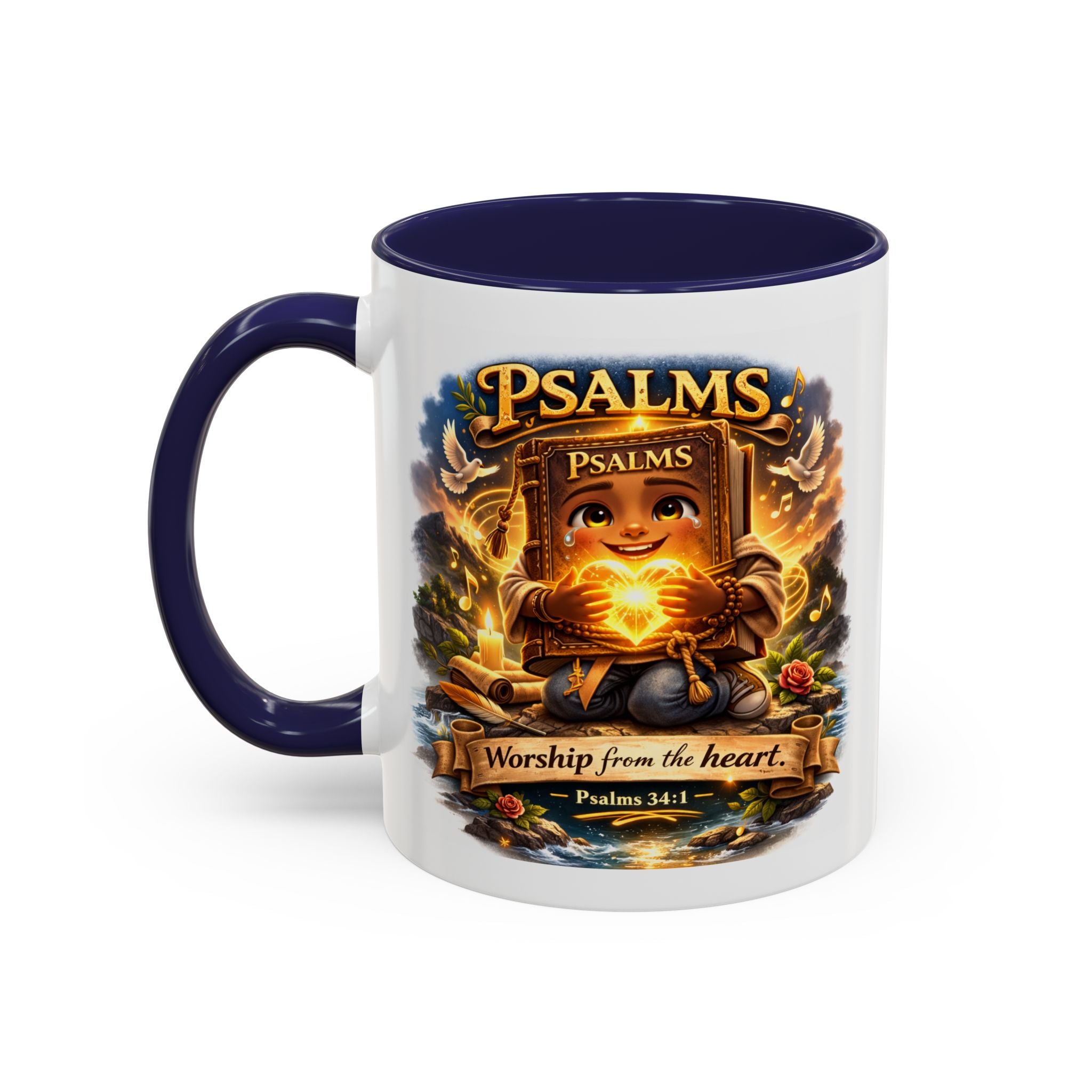 Psalms 34:1 Coffee Mug | Worship From the Heart Mug | Inspirational Christian Accent Mug