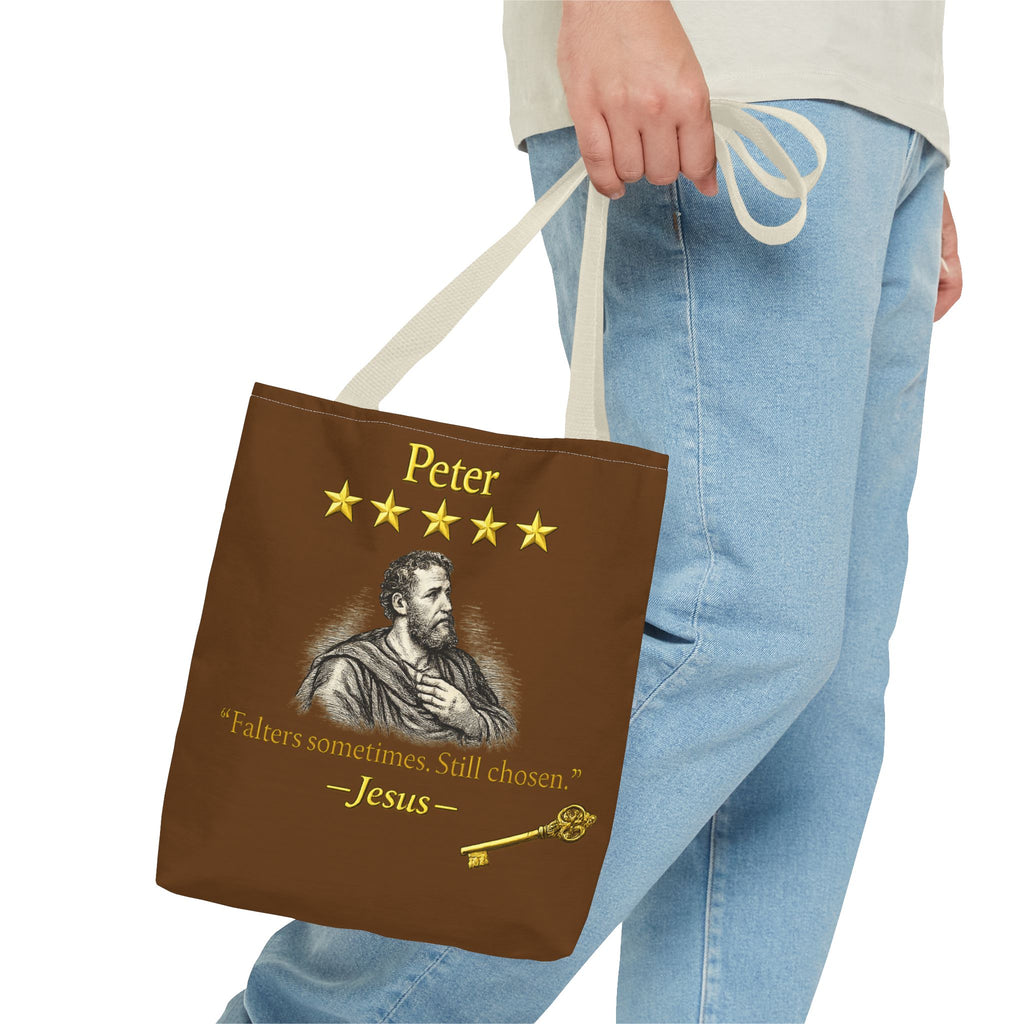 Peter – Tote Bag | “Falters Sometimes. Still Chosen.” Faith Graphic – Five-Star Faith Series