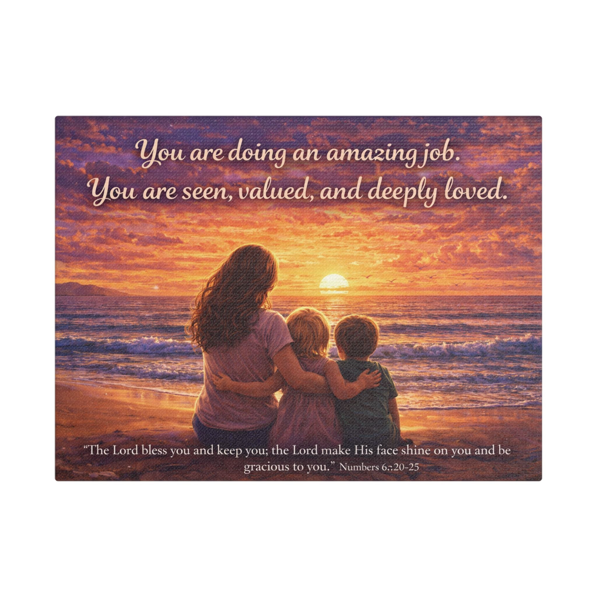 Inspirational Family Sunset Canvas – “You Are Doing an Amazing Job” Wall Art | Encouragement Canvas for Mom