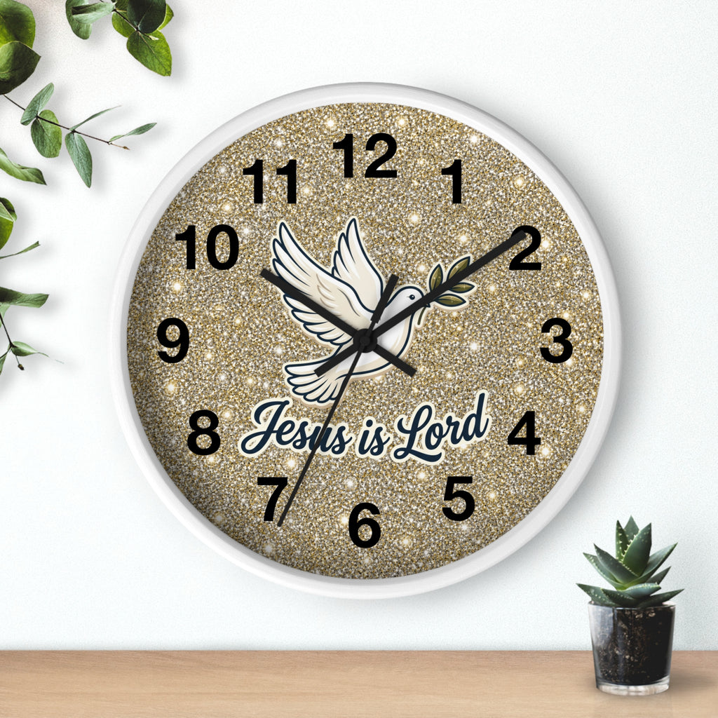 Jesus Is Lord Wall Clock | Dove of Peace Christian Wall Decor | Silent Faith Clock