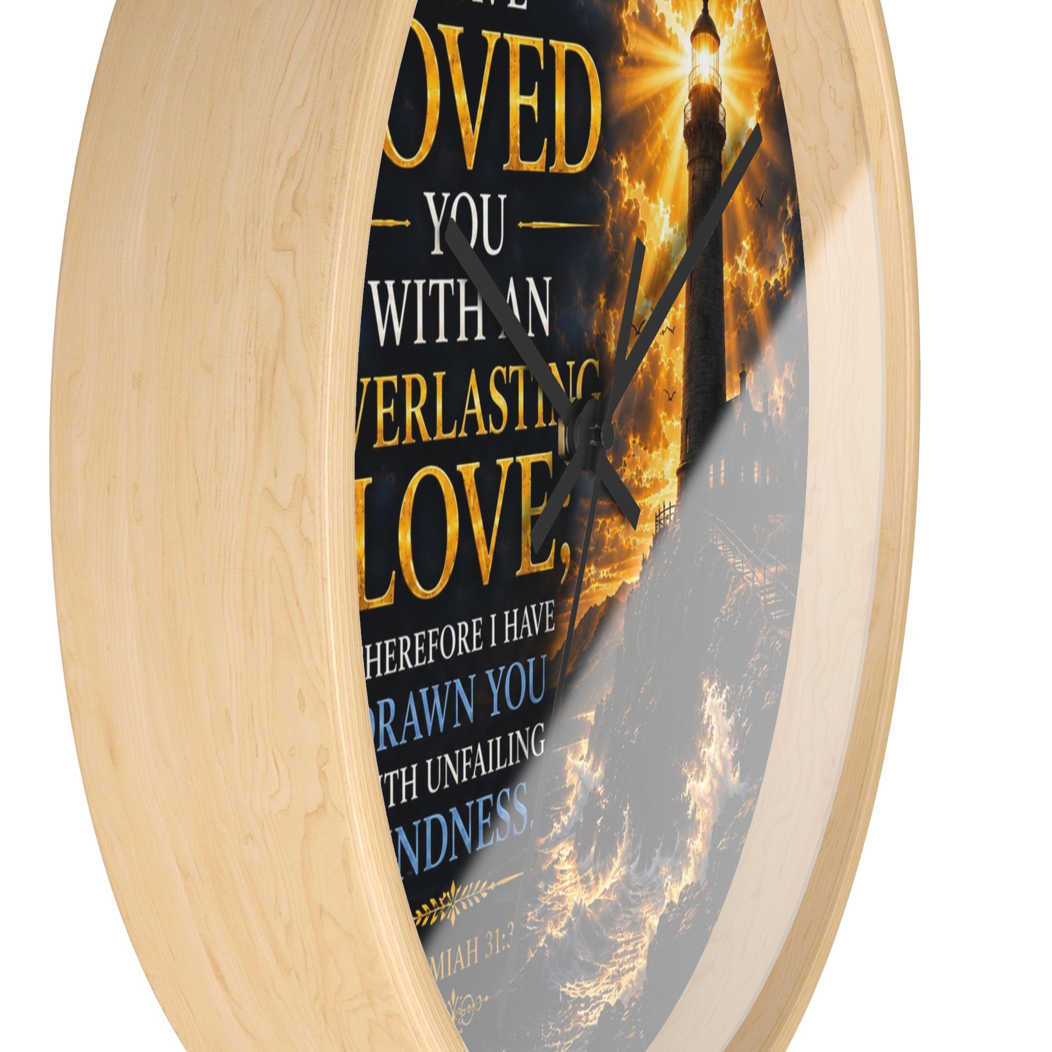 Everlasting Love Lighthouse Wall Clock | Jeremiah 31:3 Christian Scripture Clock | Inspirational Faith Decor