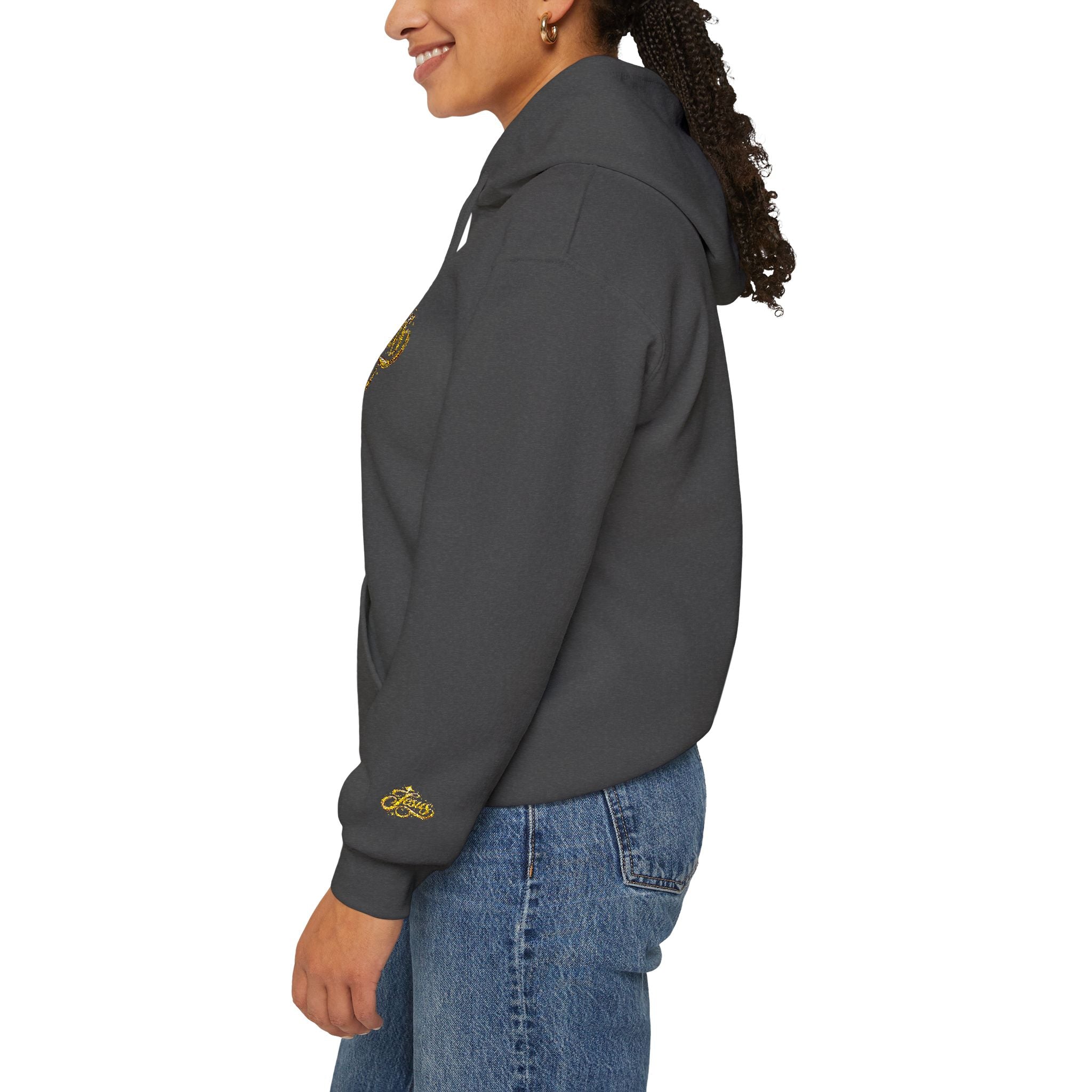 Jesus Gold Script Hoodie – Sparkle Christian Faith Pullover | Inspirational Hoodie