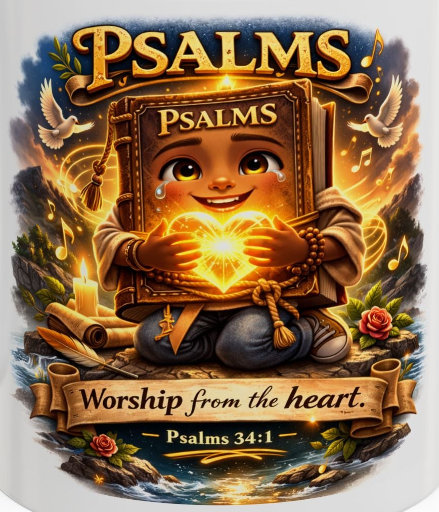Psalms 34:1 Coffee Mug | Worship From the Heart Mug | Inspirational Christian Accent Mug