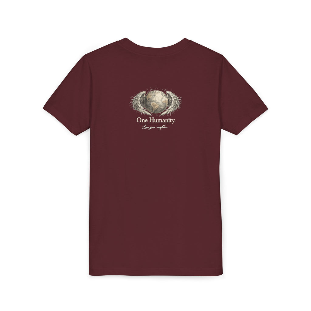 Youth “Quiet Kindness Changes Everything” Tee – Kids Inspirational T-Shirt with Earth & Friends Graphic