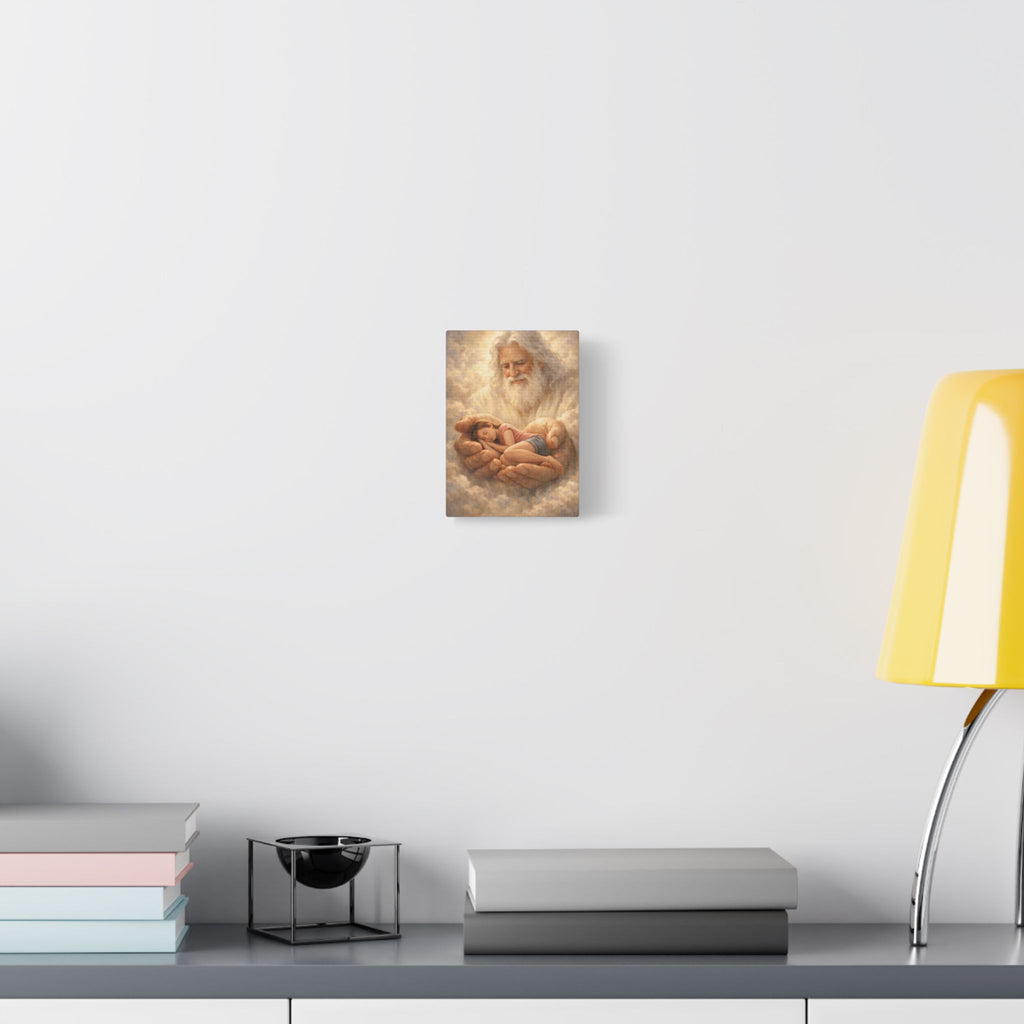 Safely in His Hands Canvas — Teen Girl Sleeping in God's Embrace | Christian Faith Wall Art