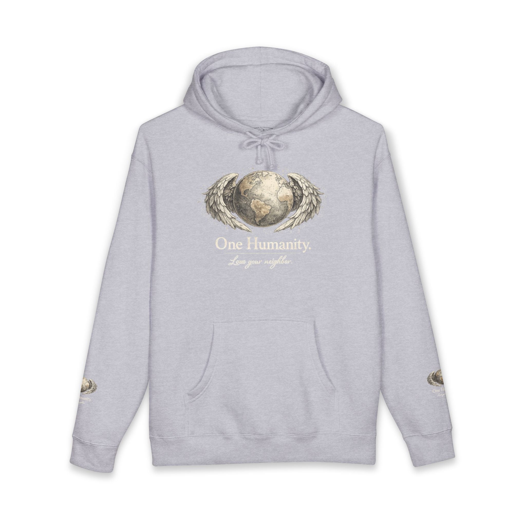 “One Humanity” Hoodie – “Love Your Neighbor” Earth & Wings Graphic Sweatshirt