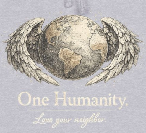 “One Humanity” Hoodie – “Love Your Neighbor” Earth & Wings Graphic Sweatshirt