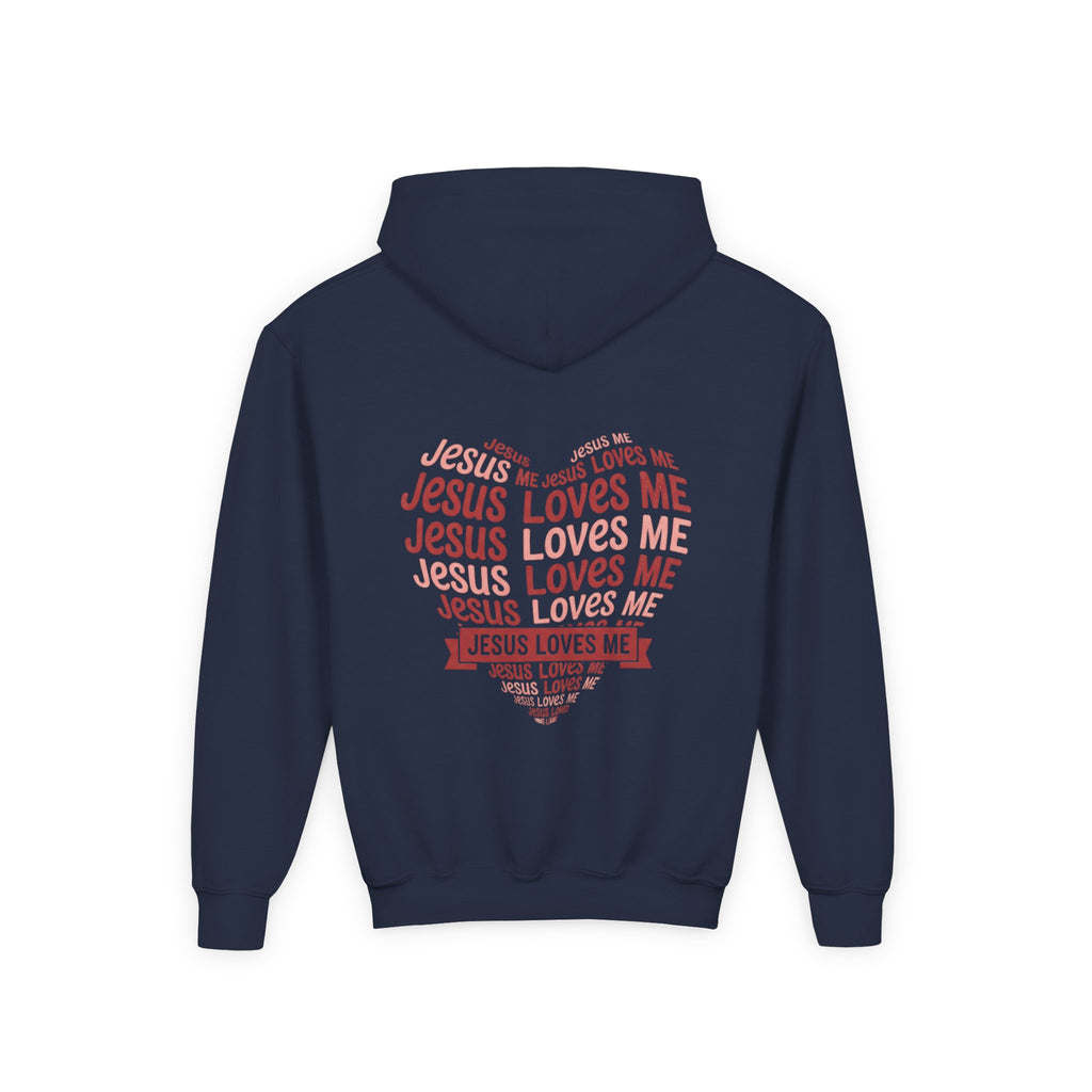 Jesus Loves Me Youth Hoodie – Heart Word Cloud Christian Kids Sweatshirt | Faith Inspired Kids Apparel