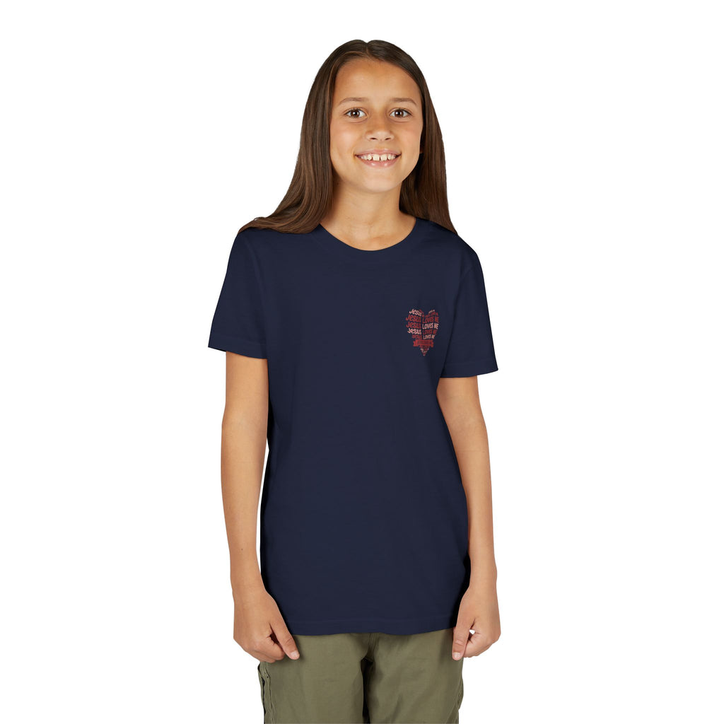 Jesus Loves Me Youth T-Shirt – Heart Word Cloud Christian Kids Tee | Faith Inspired Youth Shirt