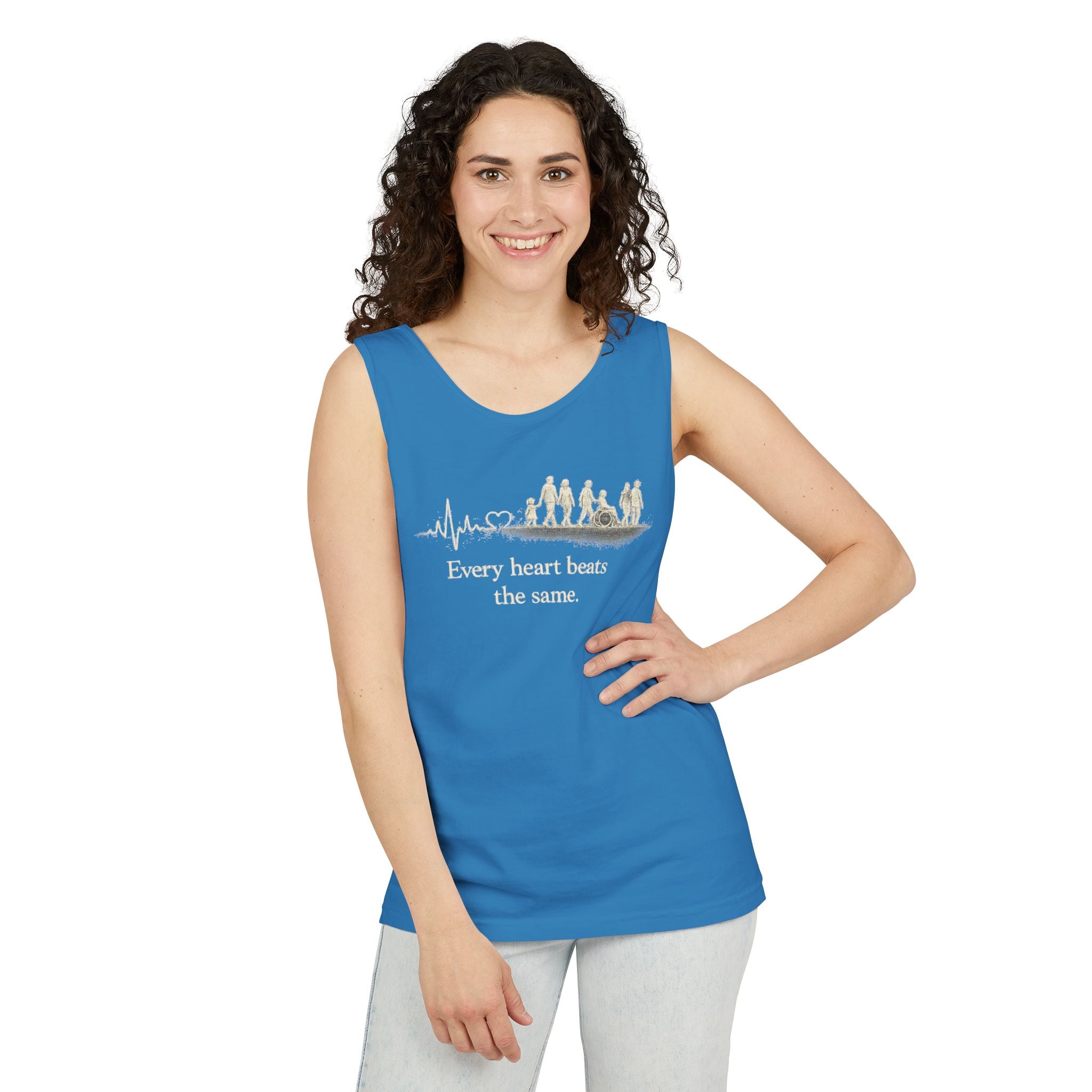 “Every Heart Beats the Same” Vintage Surf Tank Top – Garment-Dyed Coastal Unity Tank